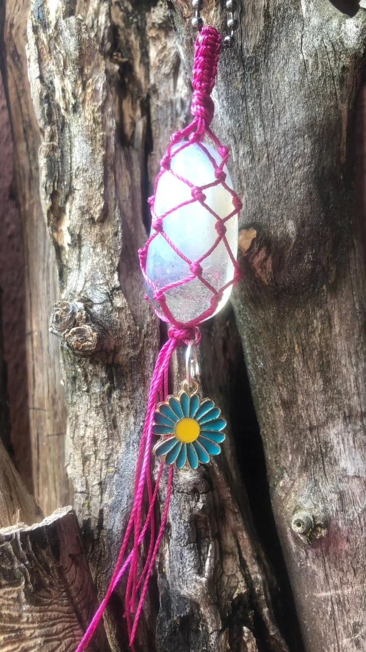 Hot Pink Wrapped Moonstone with Teal Daisy