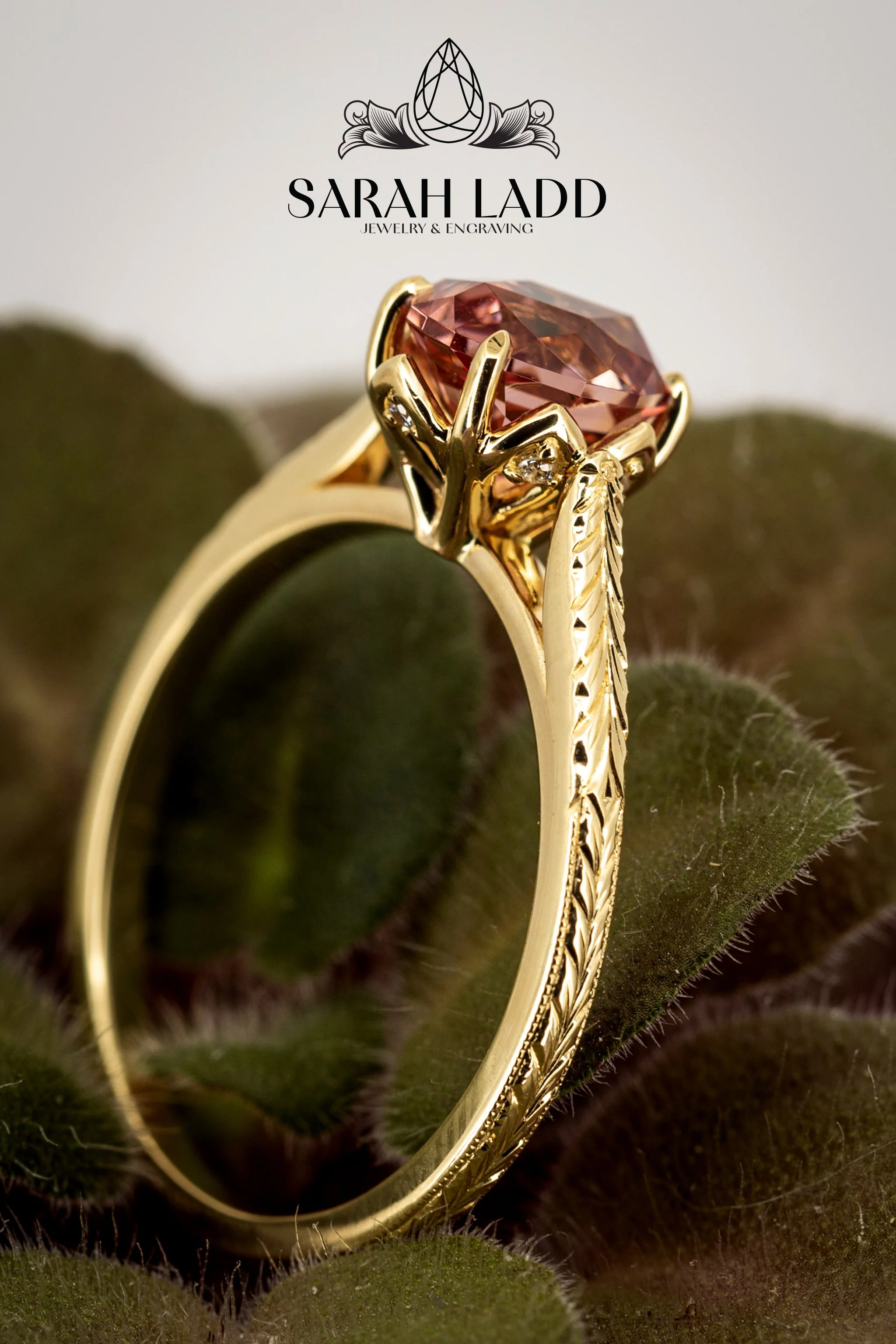 14k yellow gold Malaya garnet solitaire