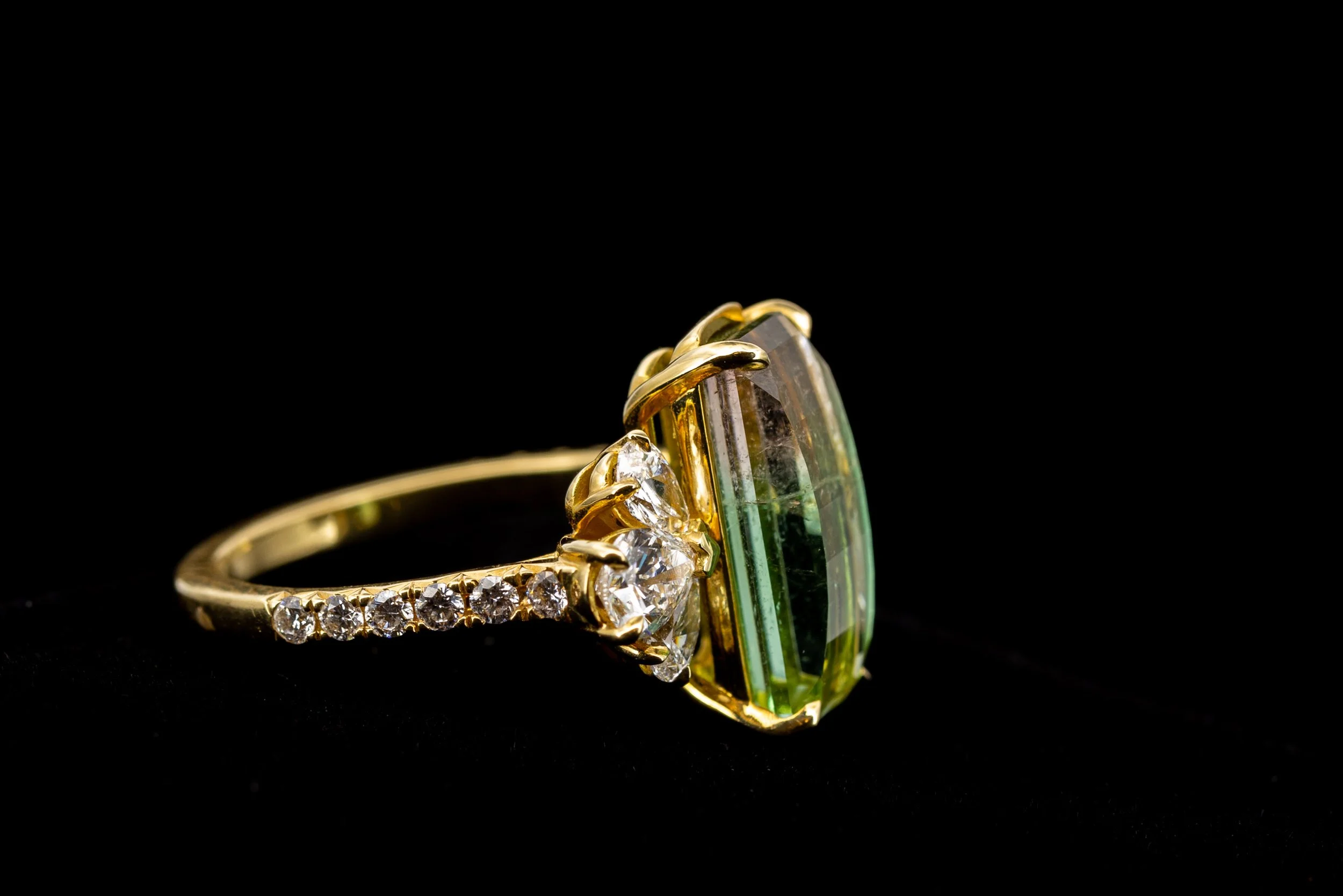 18k pixel cut bicolor Maine tourmaline ring