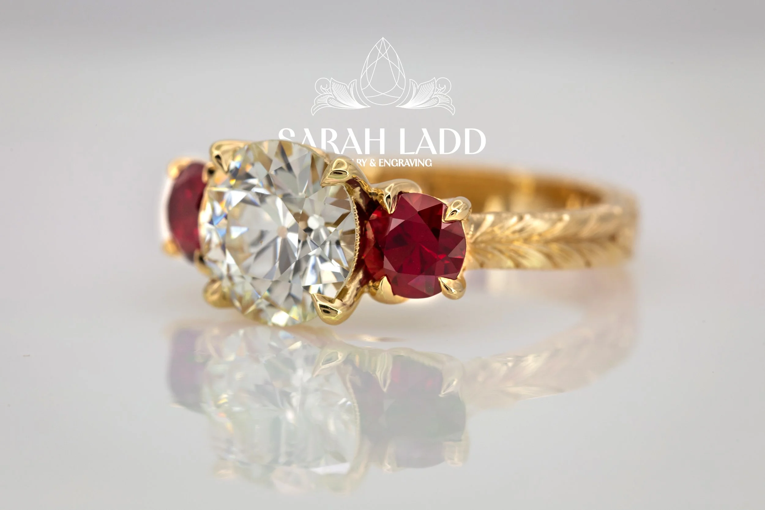 18k natural diamond and Mozambique ruby trilogy