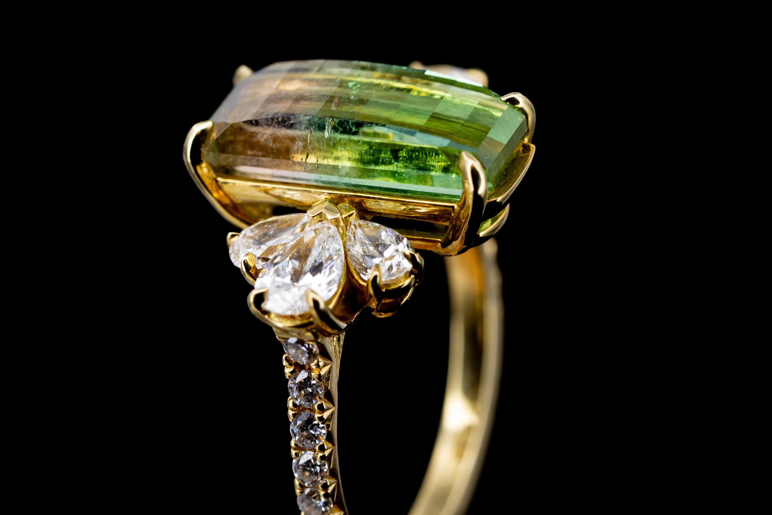 18k pixel cut bicolor Maine tourmaline ring