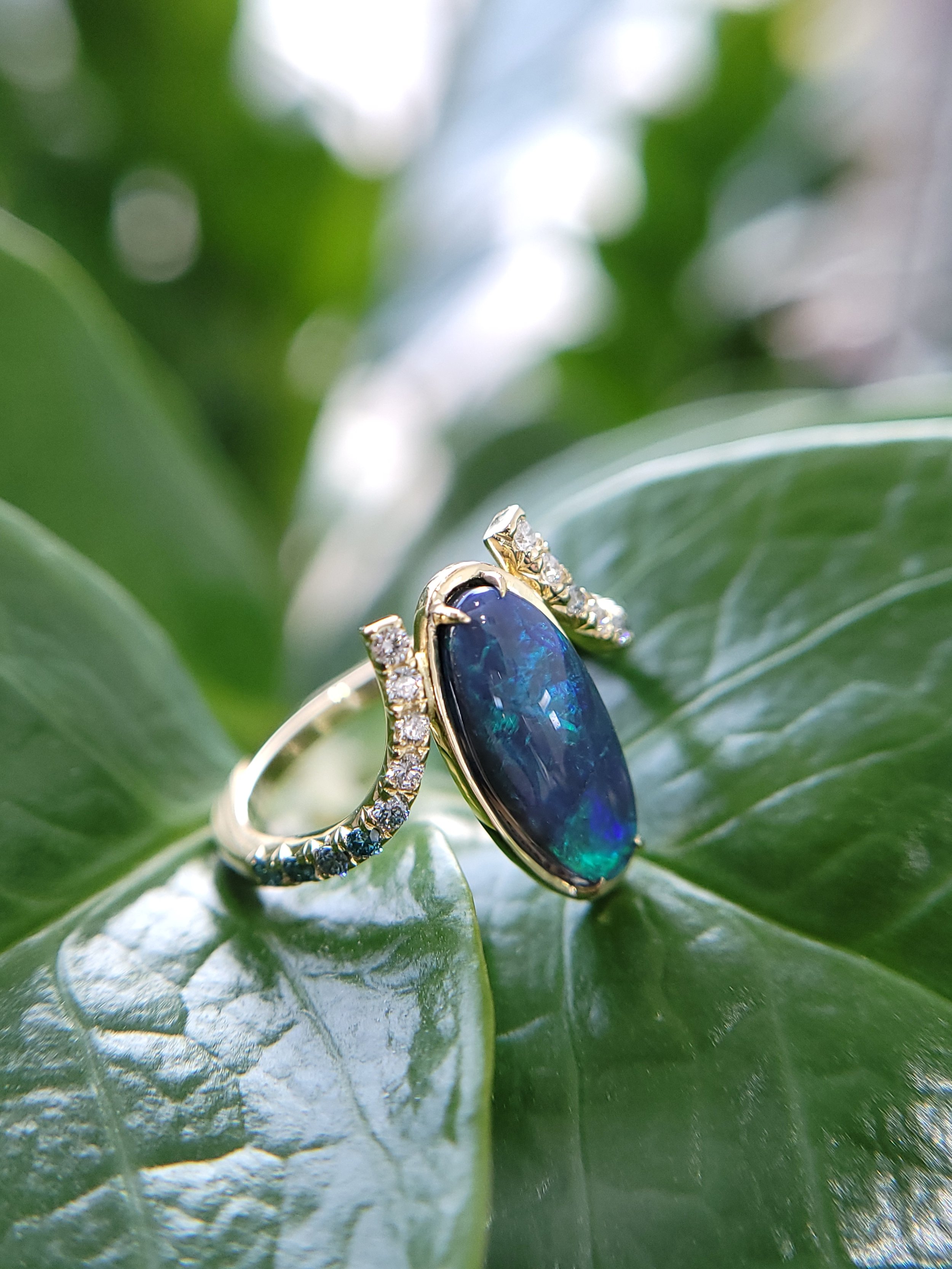 Vintage Black Opal and Diamond Ring - Aladdins Cave Jewellery