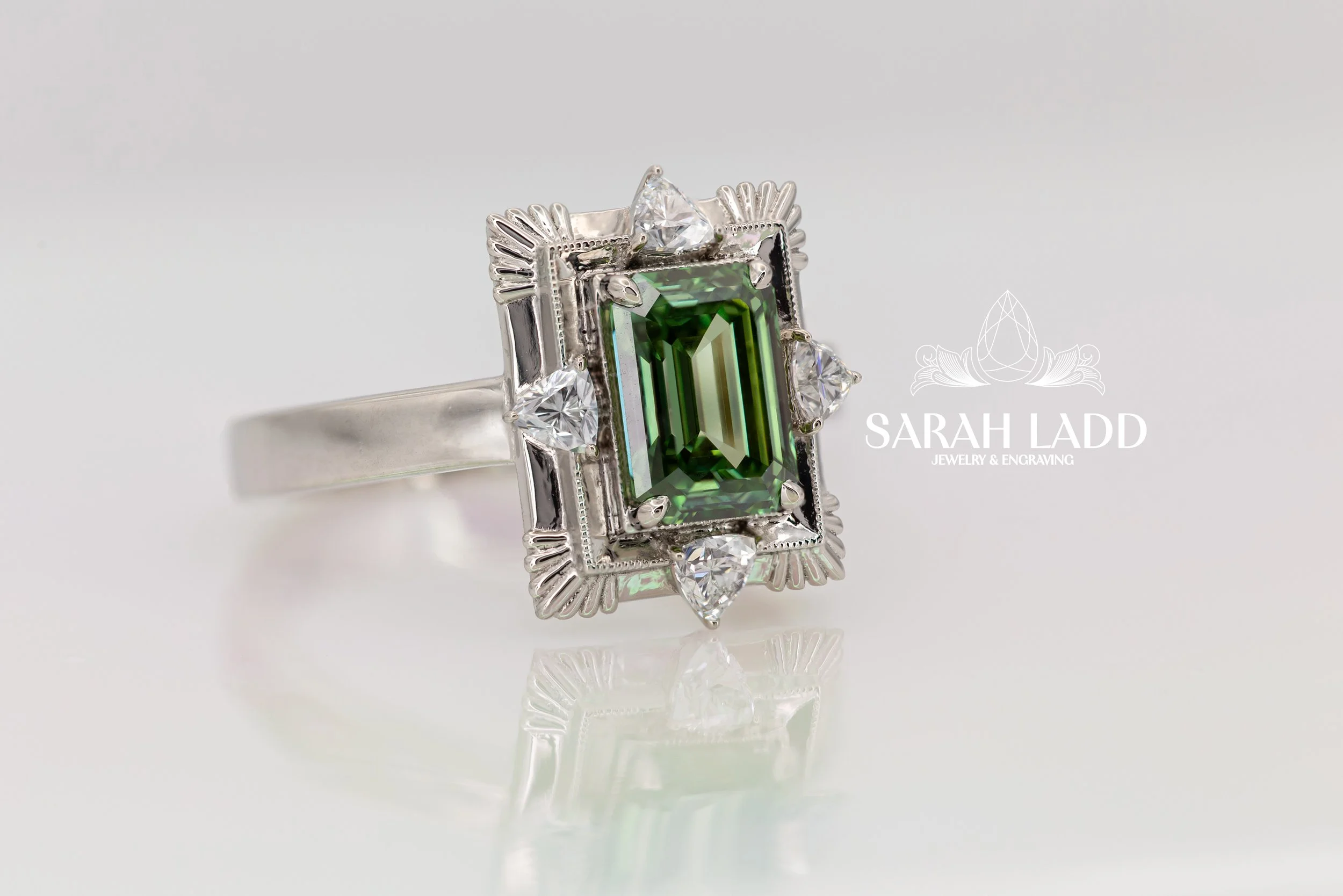Platinum fancy green diamond engagement