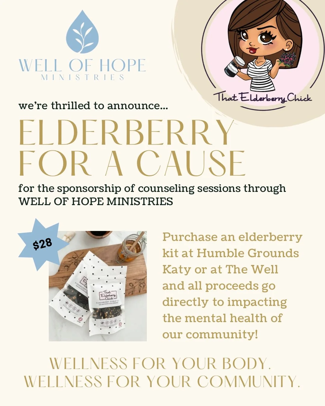 We love when wellness and generosity meet💜 Our dear friend, @thatelderberrychick, has graciously joined the mission of @wellofhopeministries, and together we&rsquo;re making mental health care more accessible for our community.

We&rsquo;re so excit
