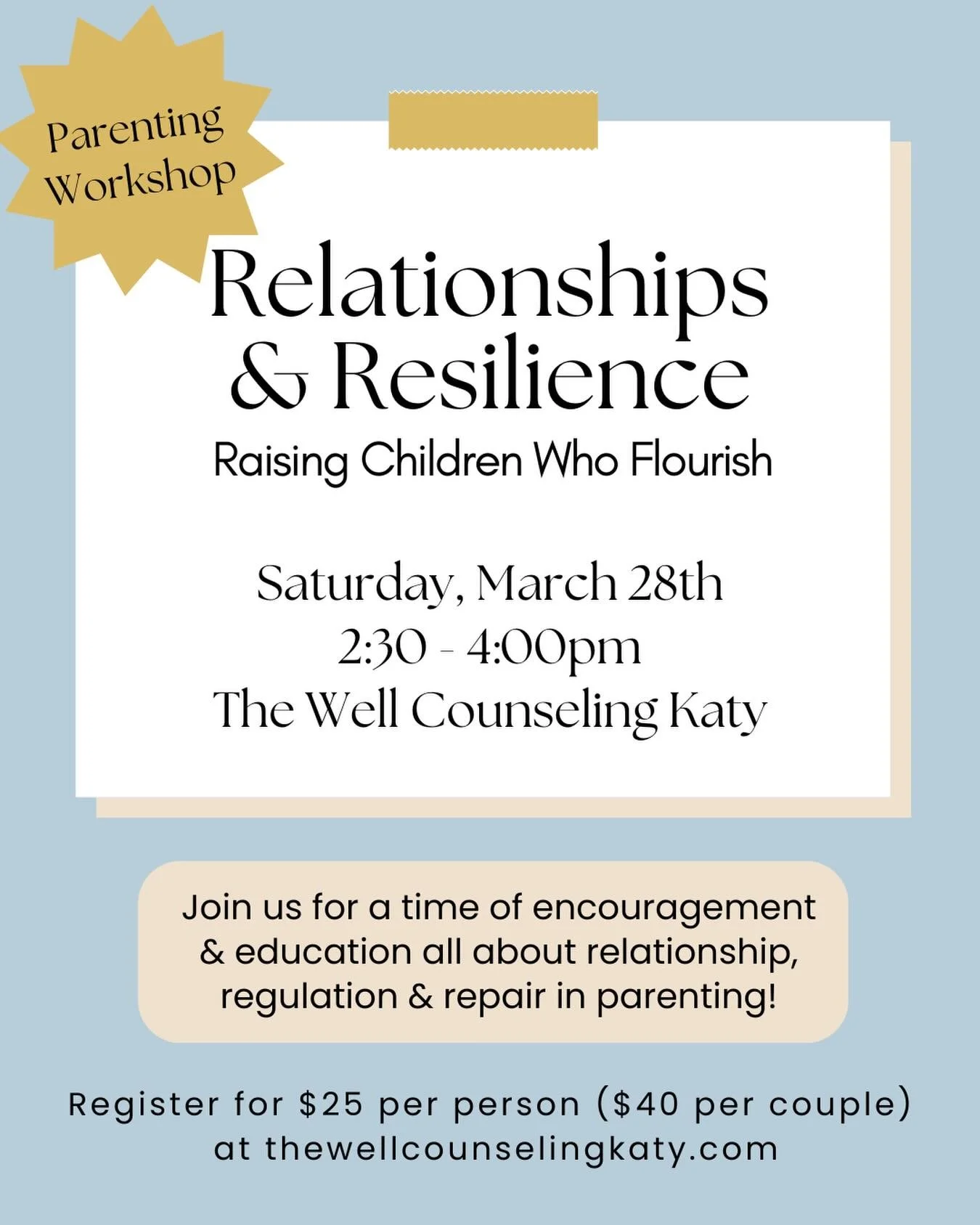 Parenting isn&rsquo;t about perfection&mdash; it&rsquo;s about relationship, regulation, and repair.
Our parenting workshop will explore how secure relationships support emotional regulation and why repair, not pressure, is what builds resilience and