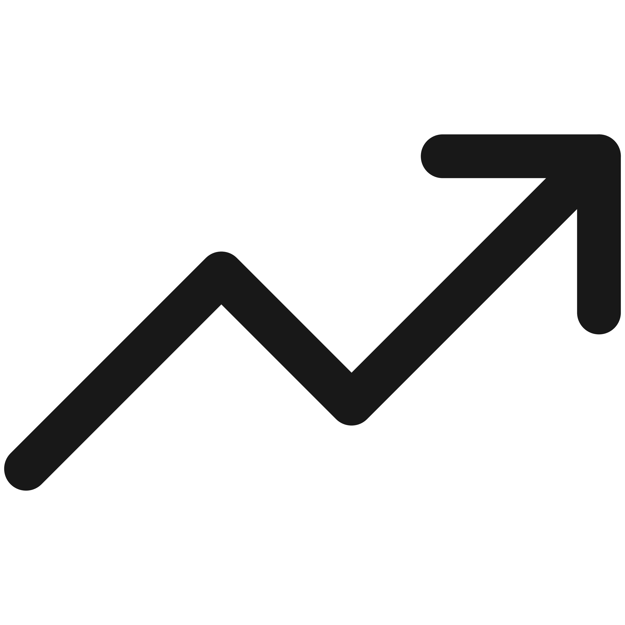 Black line graph with upward trending arrow