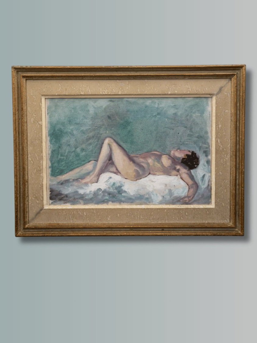 Parisian Reclining Nude — Framed Oil Painting