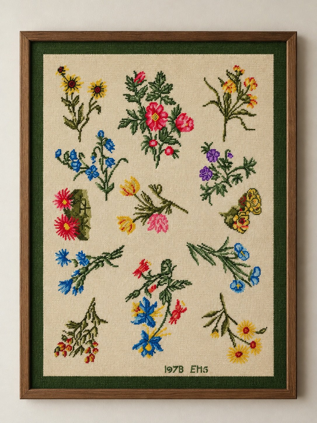 Framed 1978 Floral Needlepoint Sampler (1).jpg