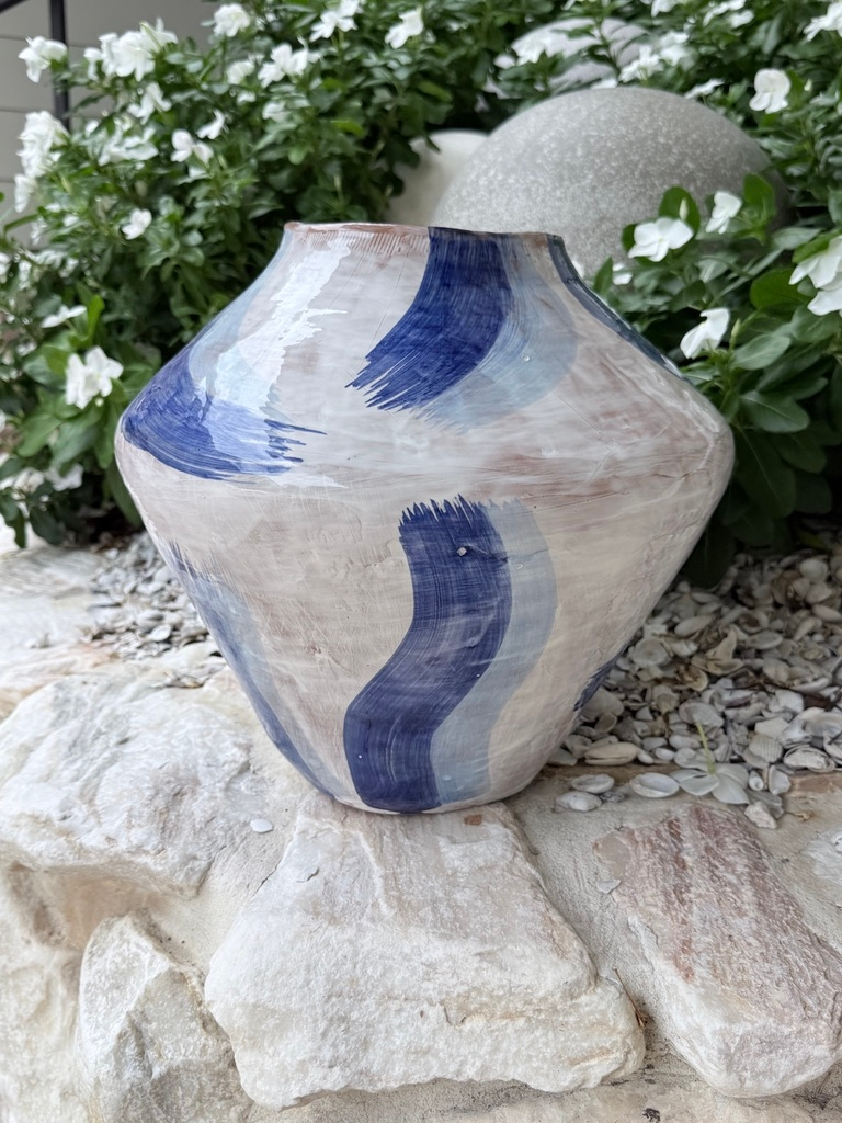 Blue Brushstroke Italian Ceramic Vessel