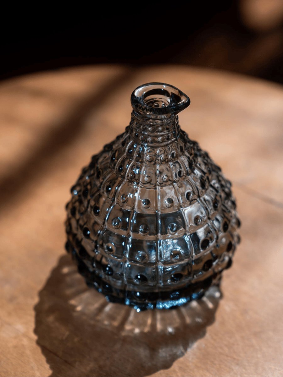 Smoky Gray Hobnail-Style Glass Bud Vase