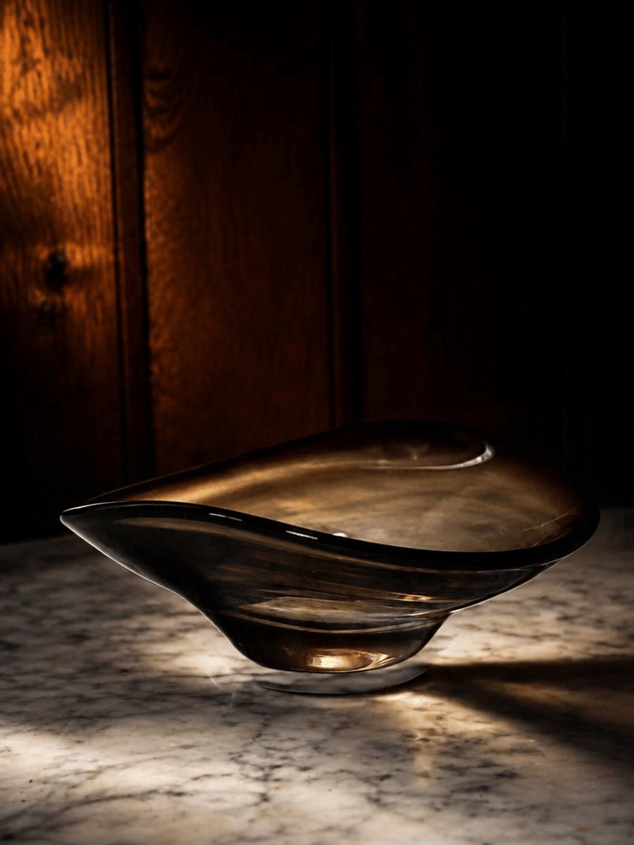 Signed Italian Smoky Amber Freeform Art Glass Bowl