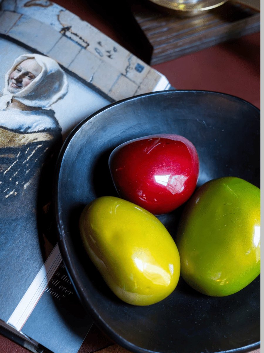 Japanese Lacquer Stones in Black Bowl — Collected Grouping