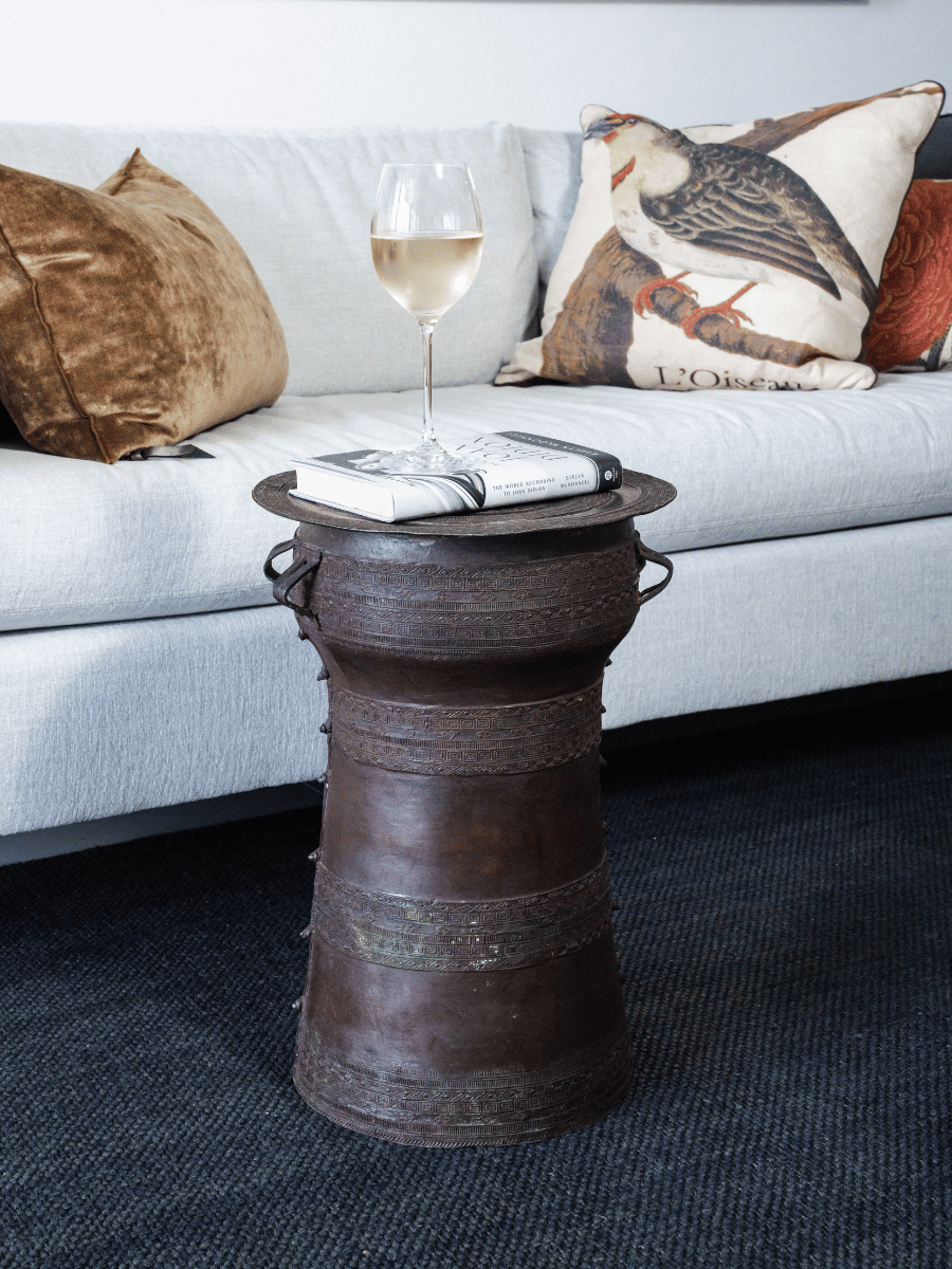 Antique Tribal Drum Drink Table