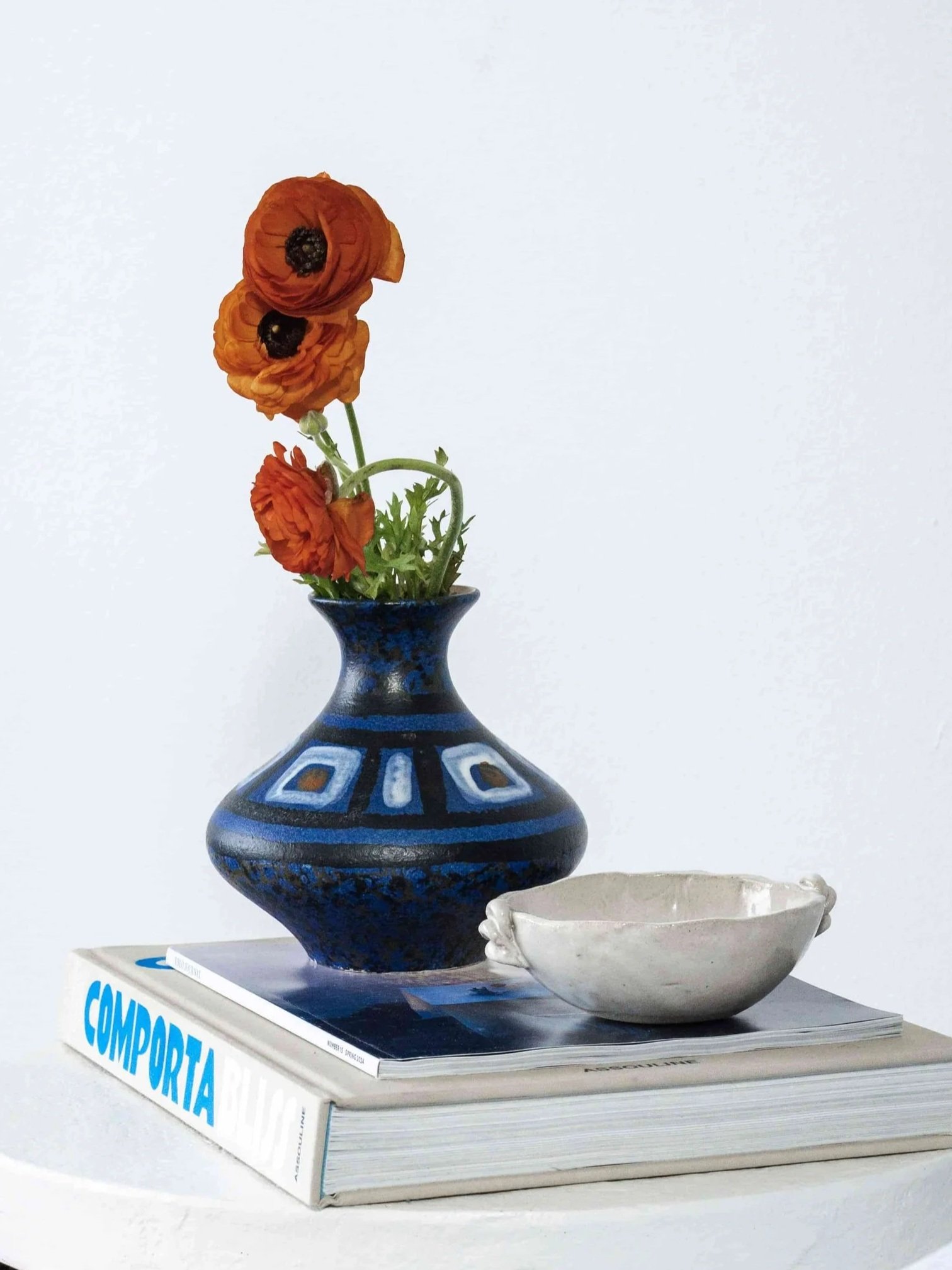 Handpainted Terra Cotta Vase with Blue Mottled Glaze