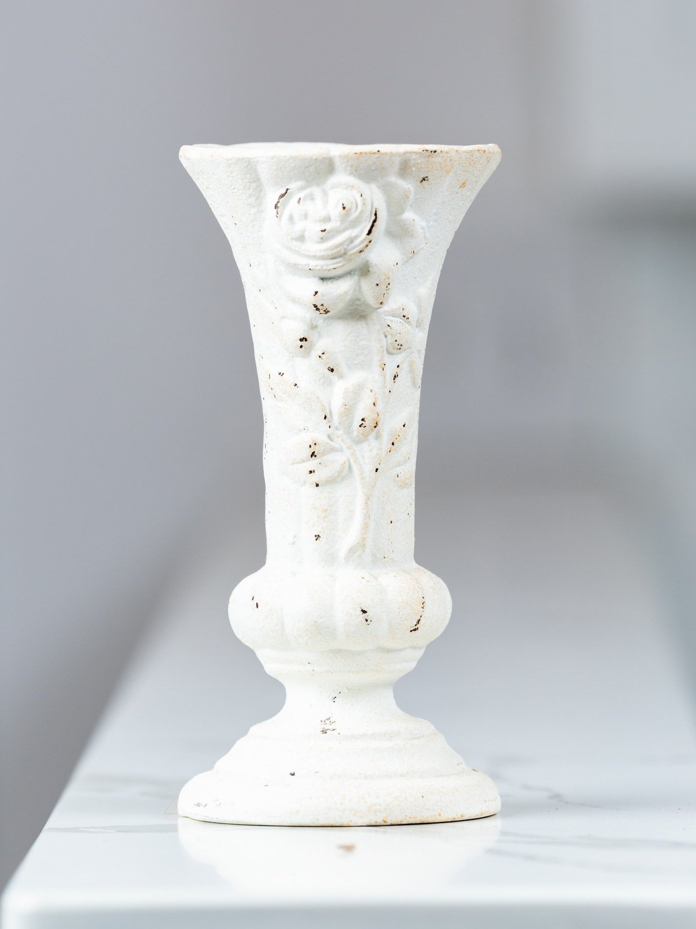 White Cast Iron Floral Vase