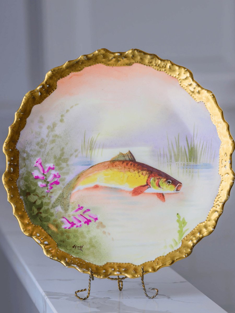 Antique Limoges Hand-Painted Trout Plate