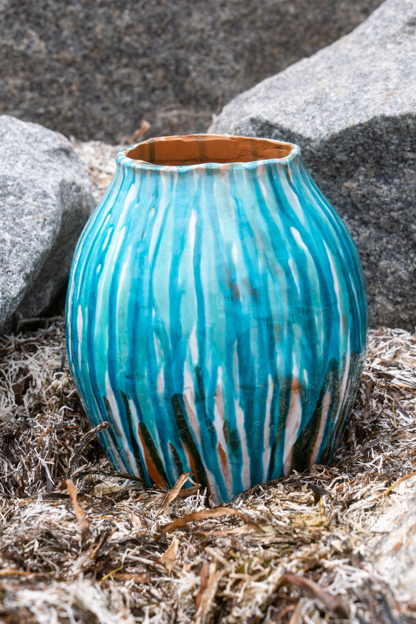 Turquoise Drip Italian Ceramic Vase