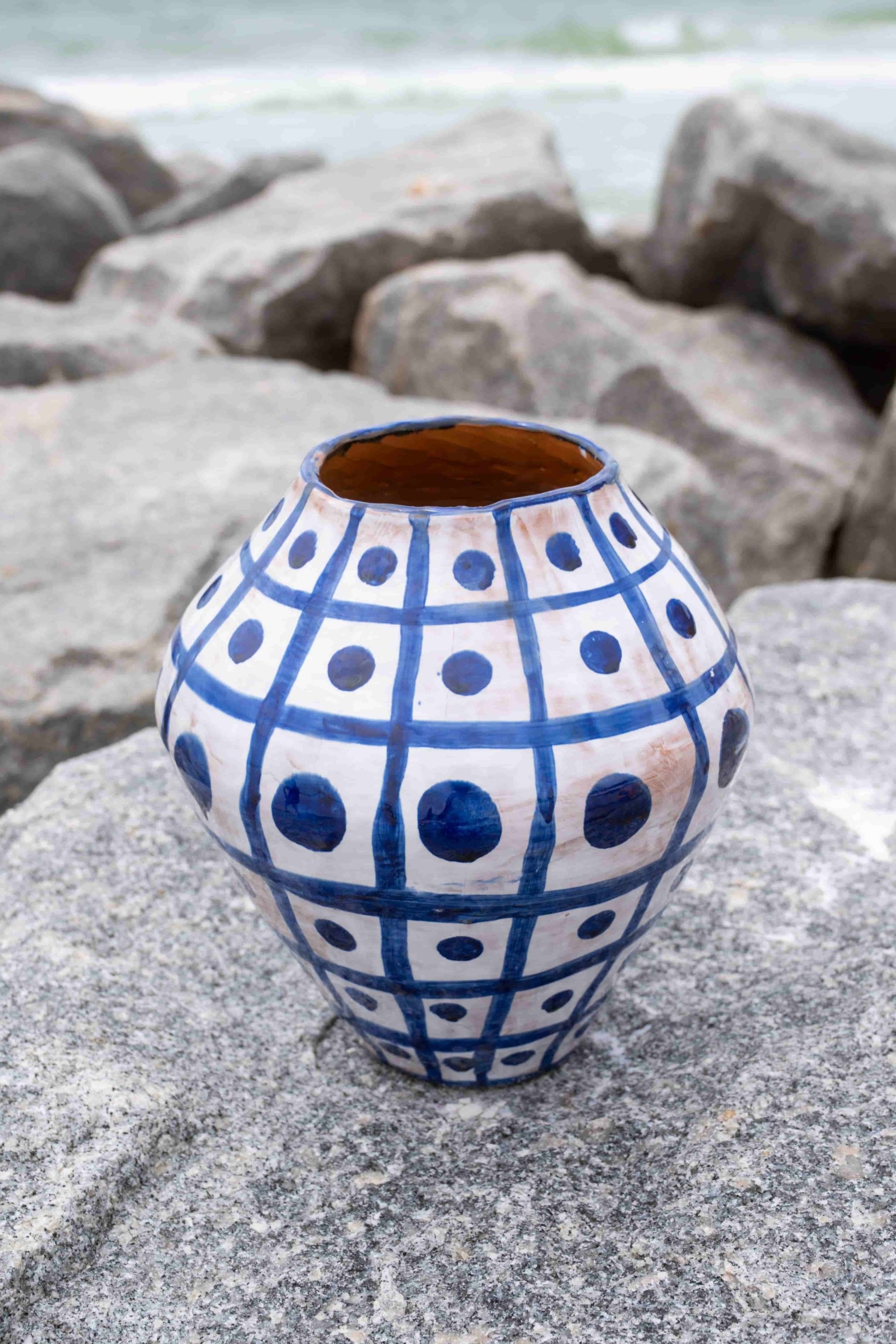 Cobalt Grid Italian Ceramic Vase