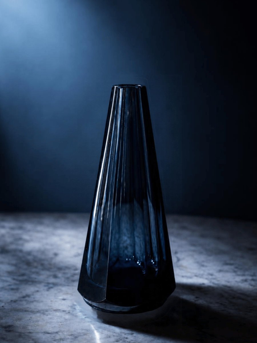 Sapphire Blue Faceted Glass Bud Vase — 6"