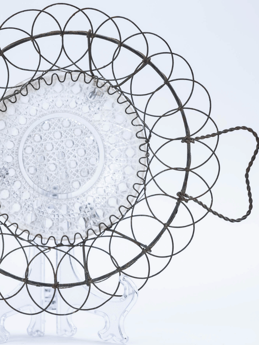 Antique Braided Wire Bowl with Glass Insert