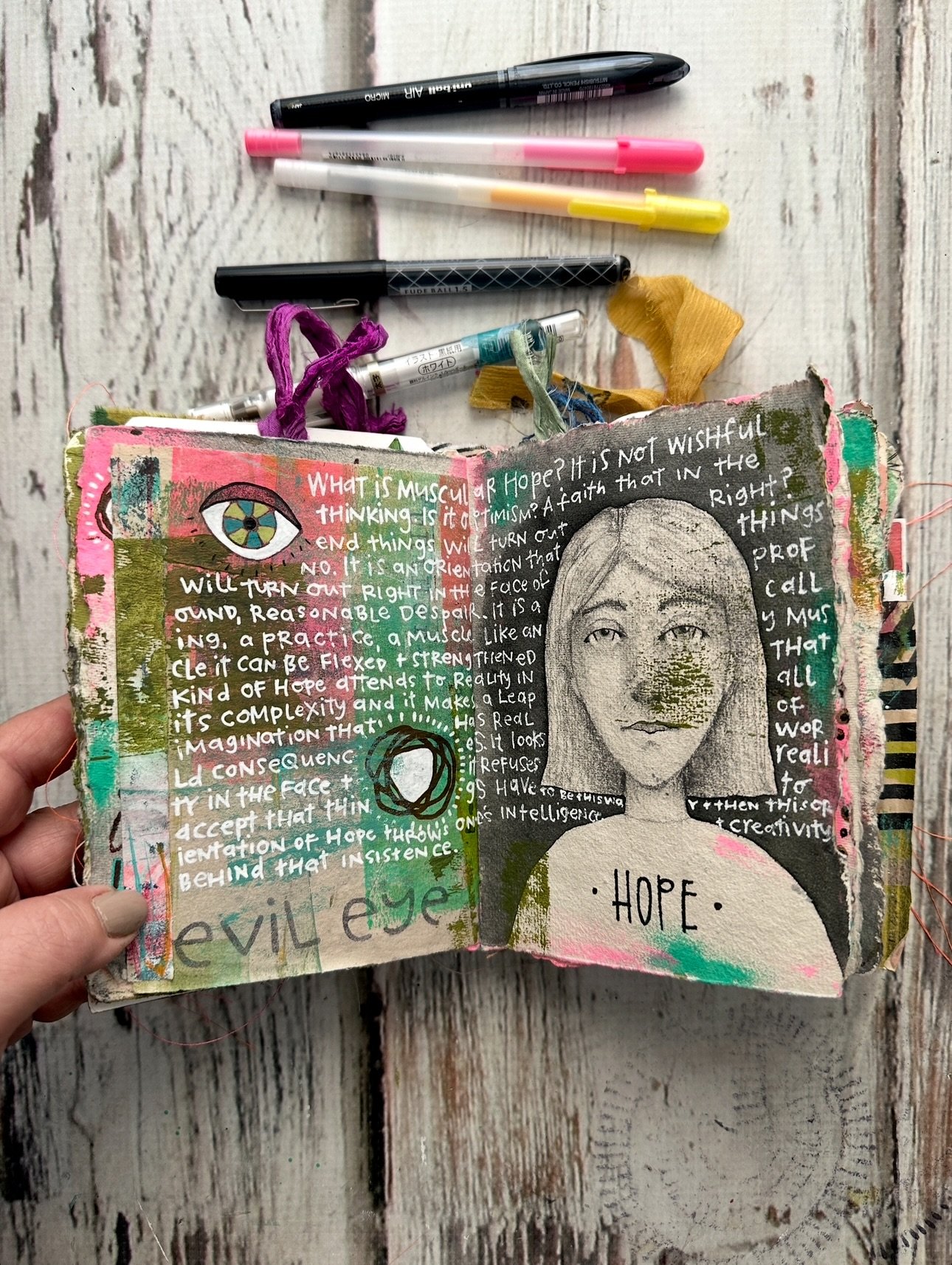 Morning art journaling dump. Learning a totally new way to wrap my mind around HOPE from Krista Tippett @onbeing thanks to one Ms. Shelly Sharpe @shellyasharp. This is exactly what I need to be chewing on right now Shelly. So thank you from the botto