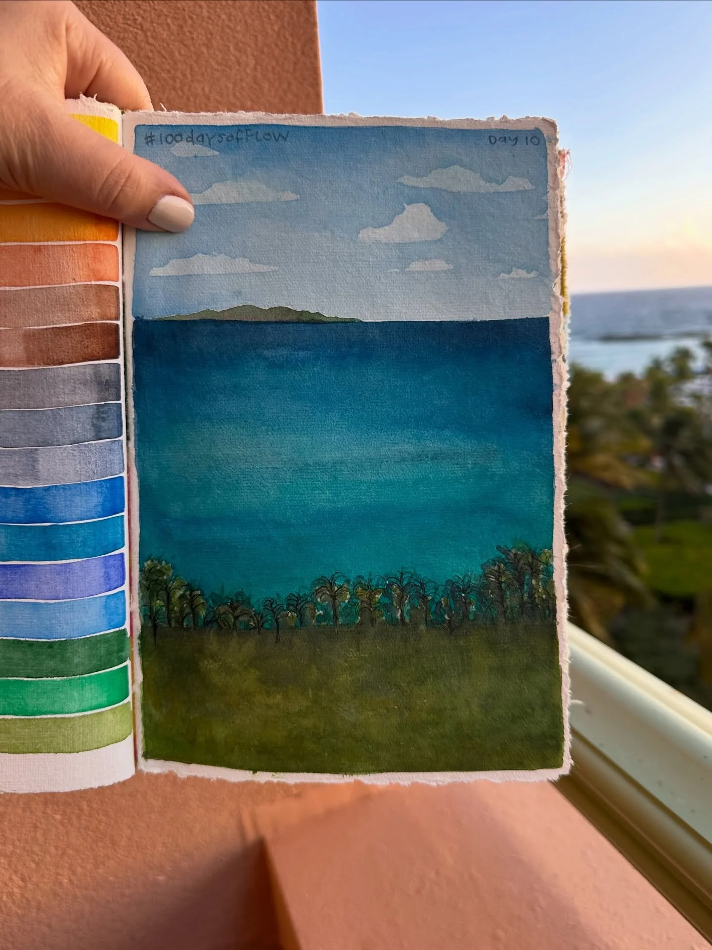Thanks to @karenelainecreative and her Wild Watercolor course that we are running on Willa Workshops, I worked up the courage to attempt to watercolor paint the feeling of the turquoise and deep blue ocean water, which, besides the weather, is my fav