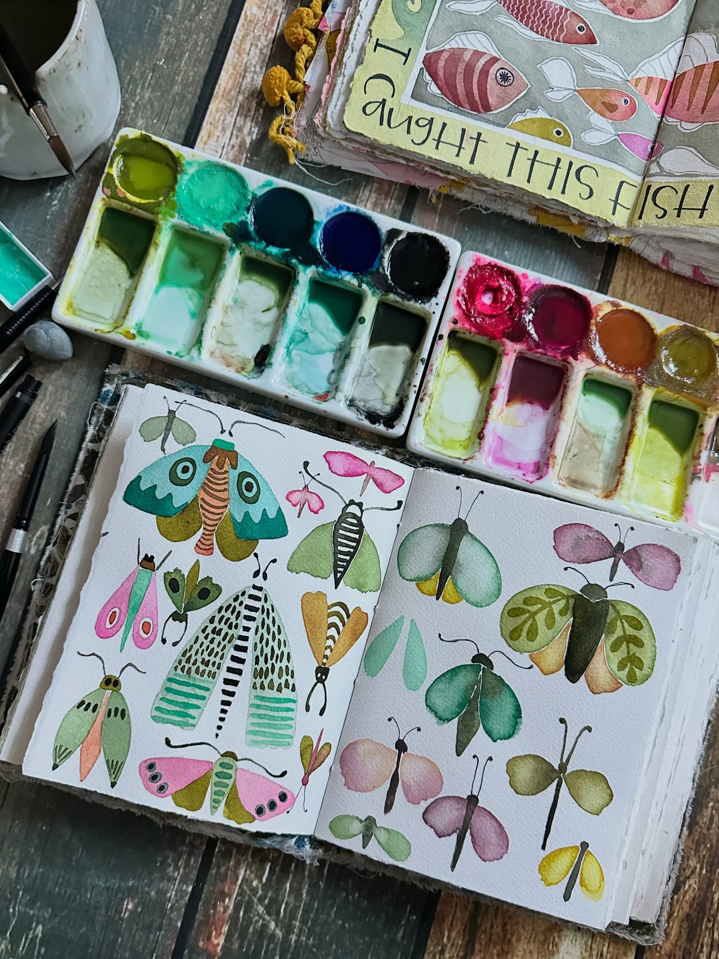 WIP from #thecolorfulsoul - our monthly Zoom meetup for Watercolor Art journalers with @karenelainecreative and myself. 

I adore our sessions together with this sweet group. A total mental break from reality!!! ❤️❤️❤️ 

#moths