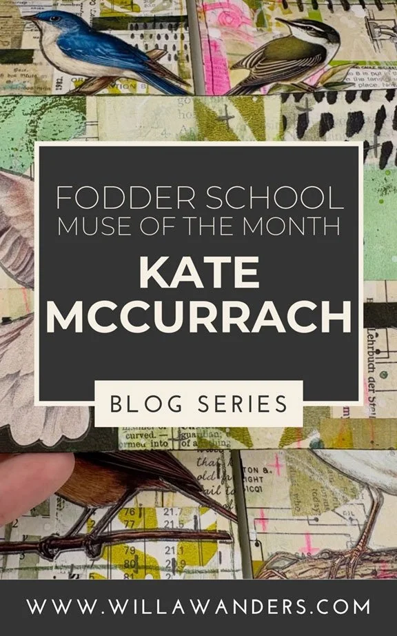 Fodder School Muse of the Month blog series featuring McCurrach bird postcards mixed media art