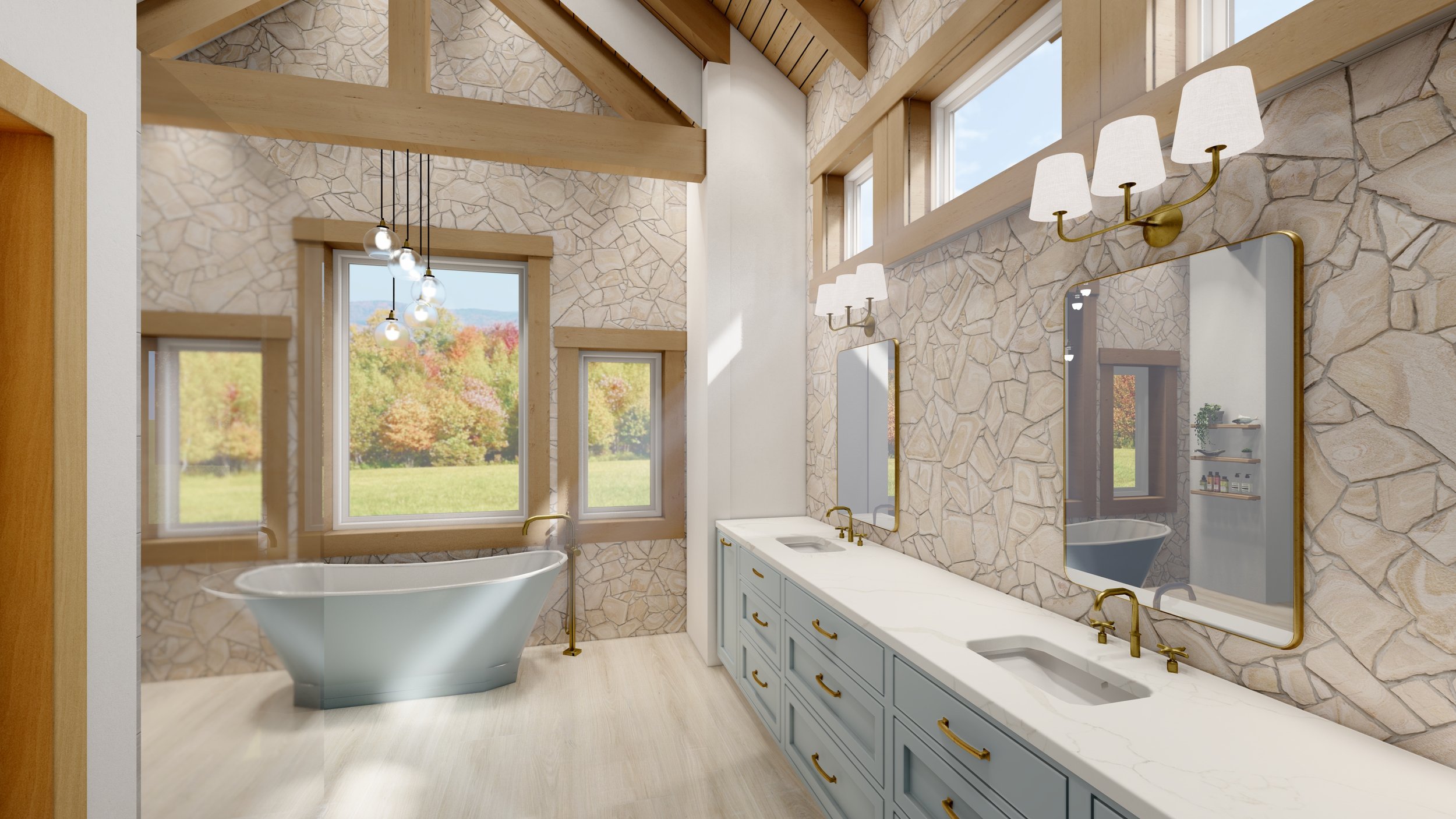 Coastal Bathroom 3D Rendering