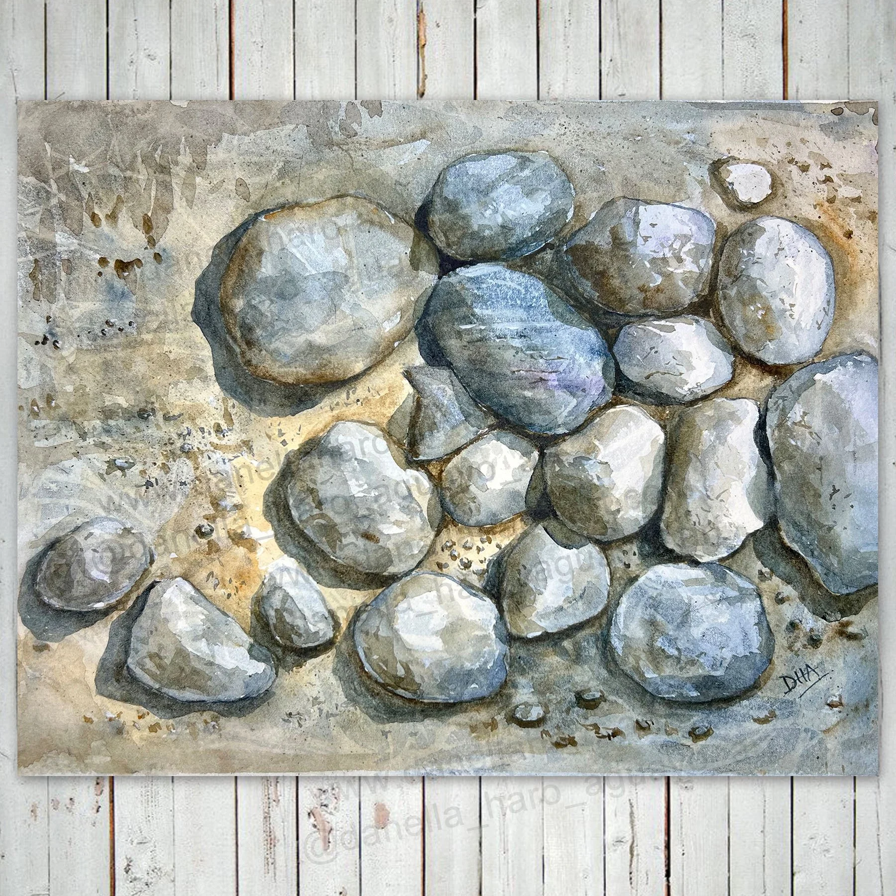 "Calm River Rocks" - 11 x 8 inches - Original Watercolor Traditional Art