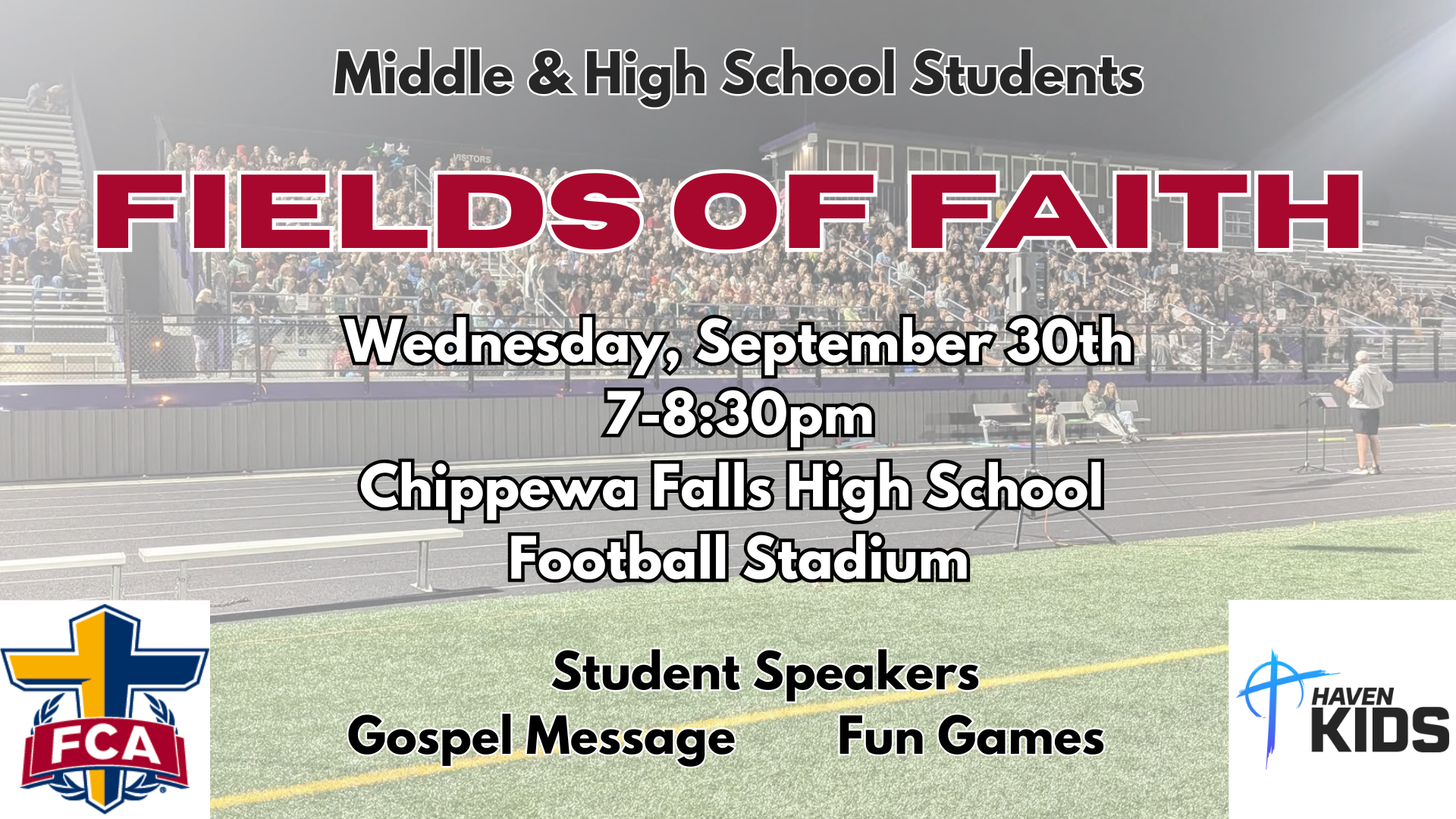 Fields of Faith FCA Event (No Programming at Haven Church Sept. 30th) 