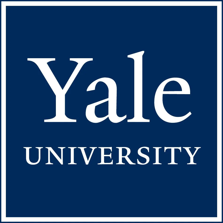 Yale University logo with white text on a blue background.