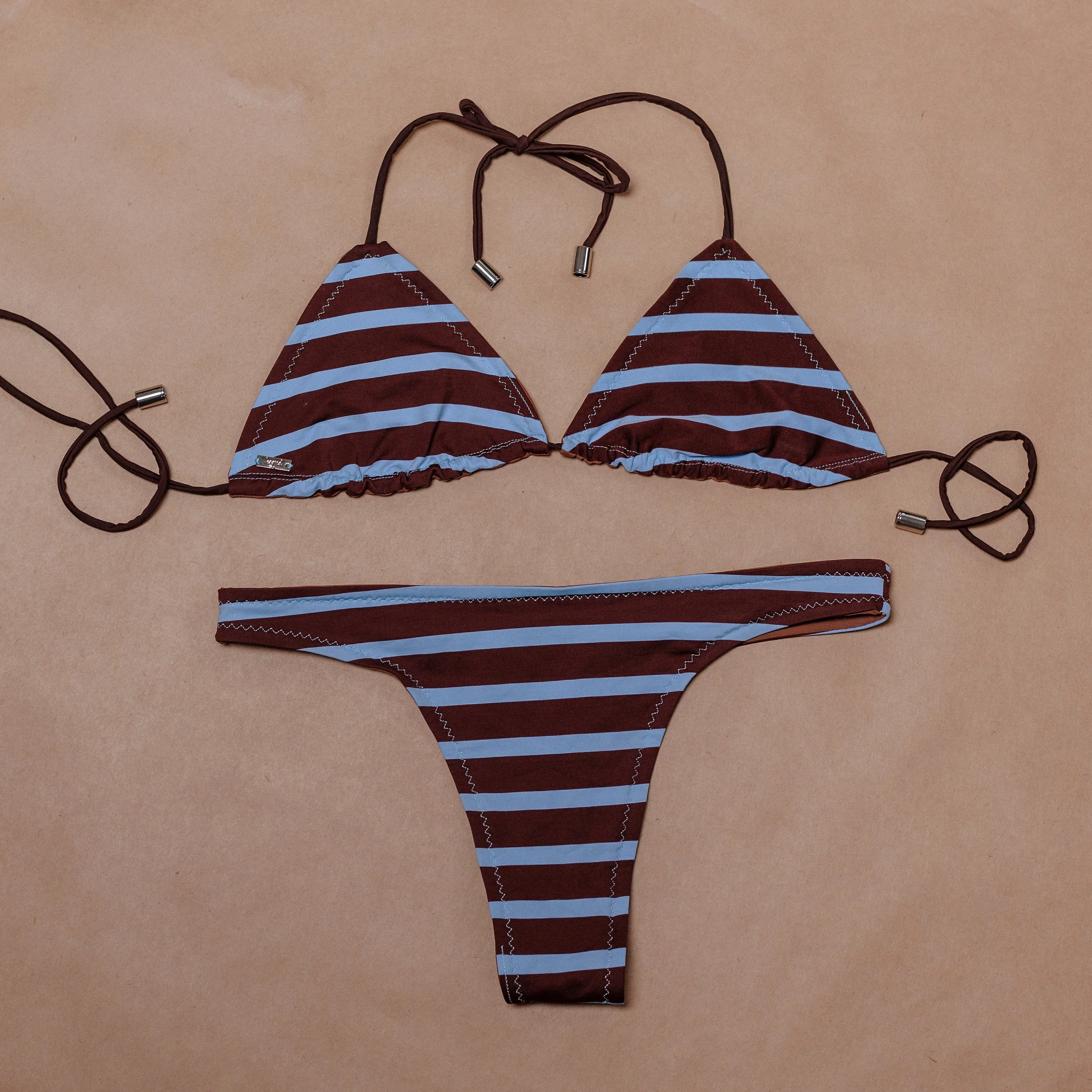 quinn & trinity in blue and brown stripes - XS top - S bottoms