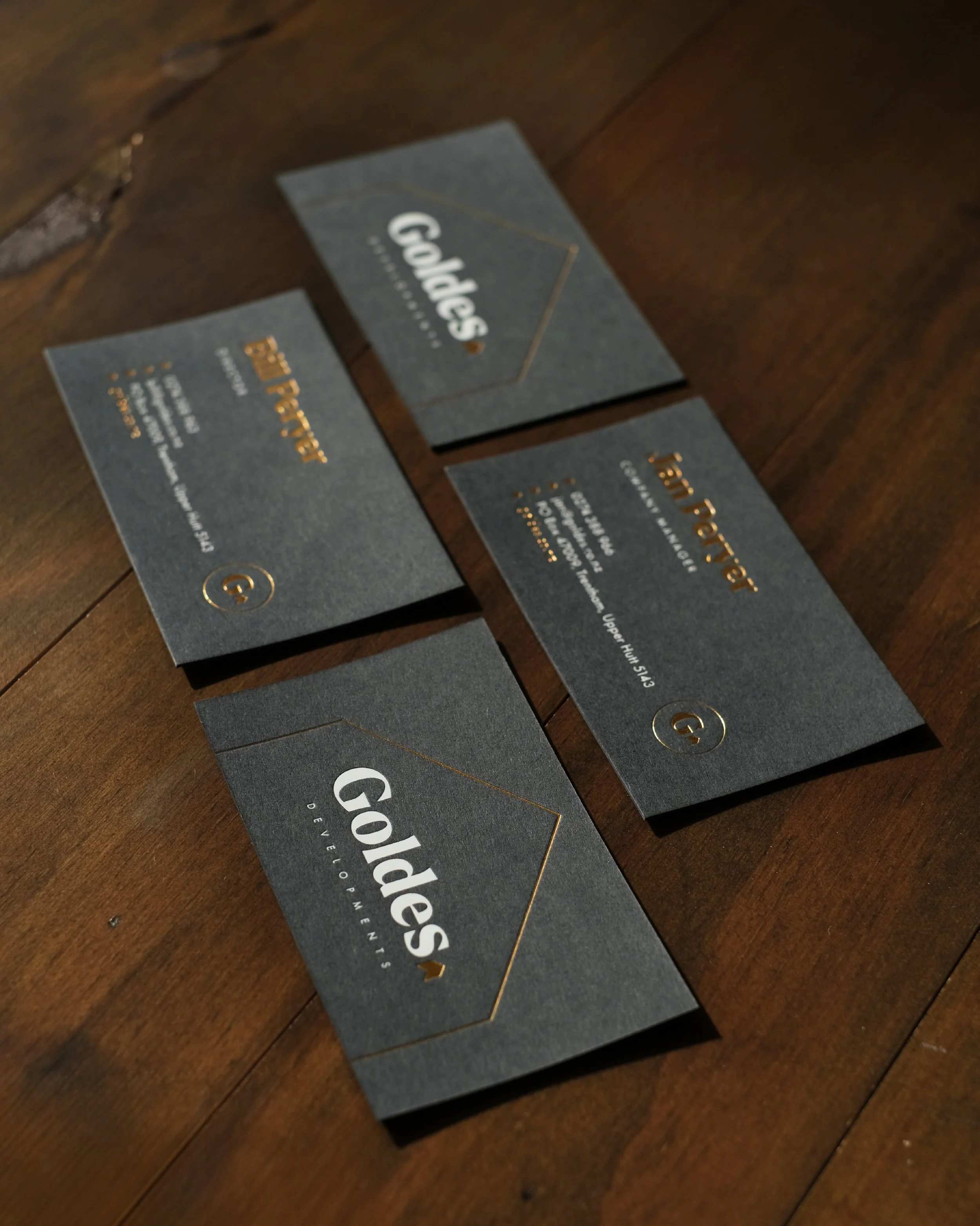 Gold foil detailed business cards for Goldes Developments