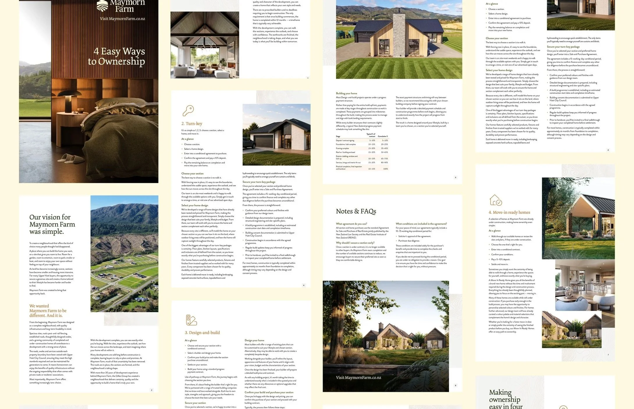 Document design for Maymorn Farm, Housing development by Gillies Group in Upper Hutt. Designed by Tailwind Branding Design