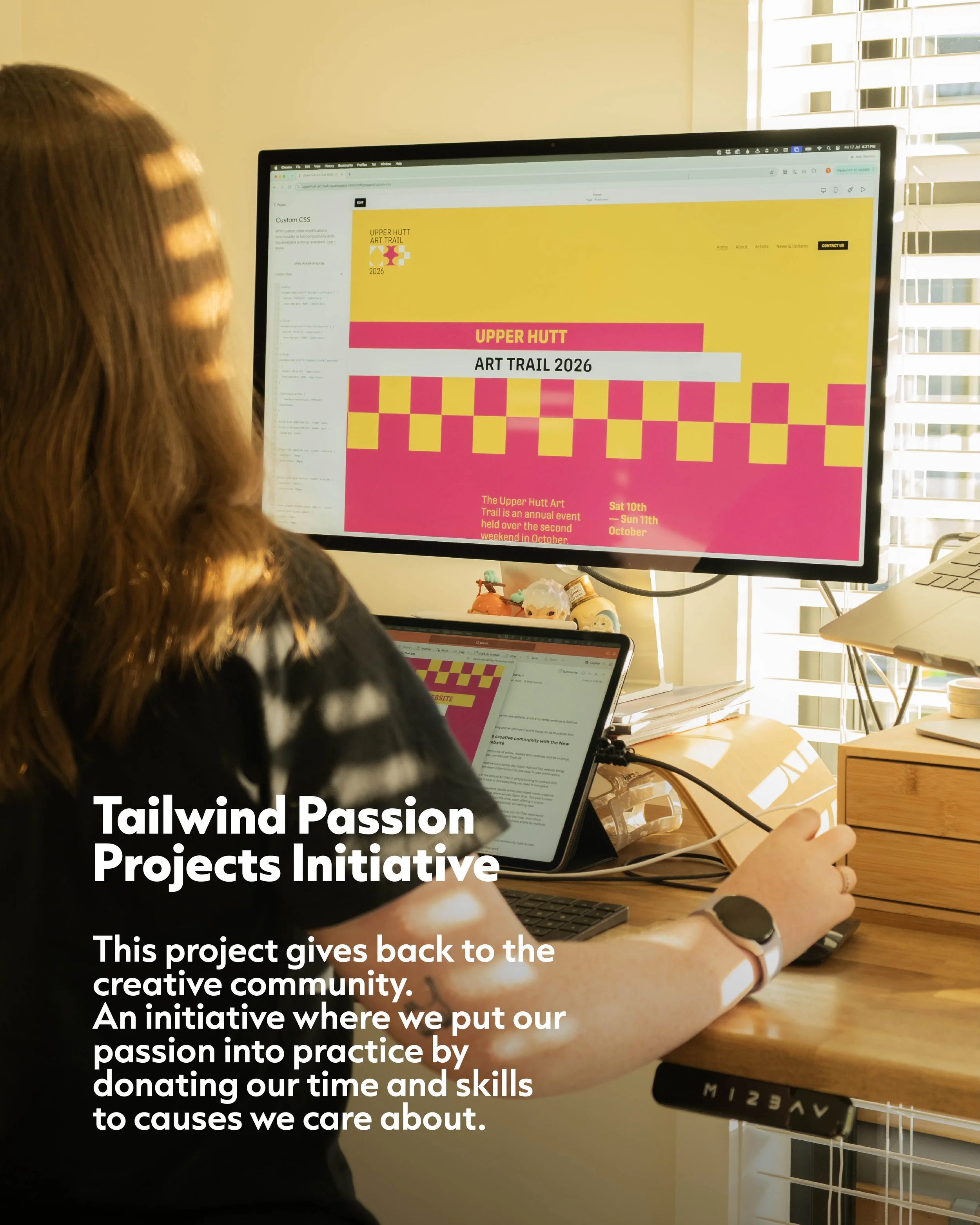 Behind the scenes picture of Tailwind Design studio based in upper hutt working on the Upper Hutt art trail website