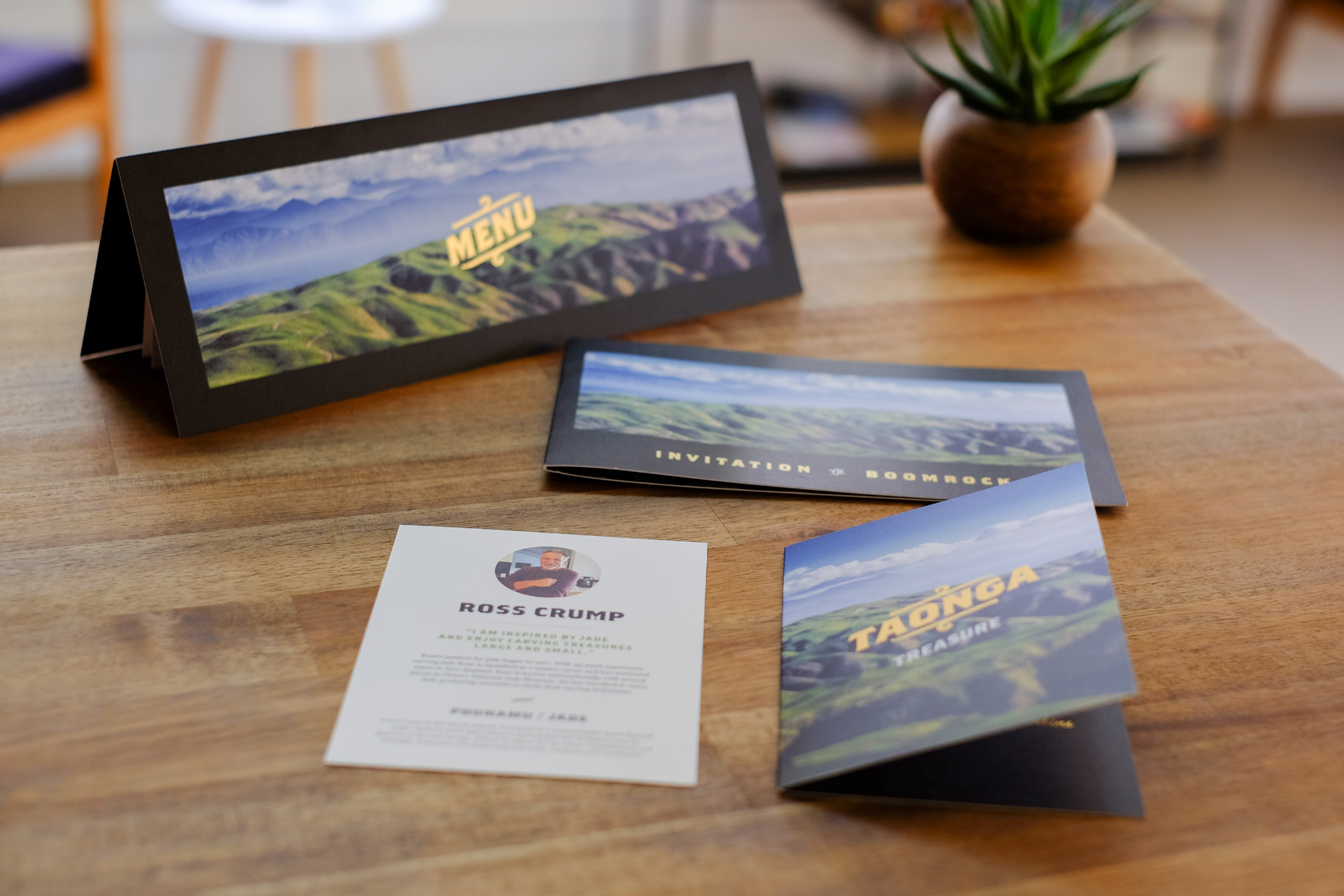 Premium invitation, menu, and gift collateral for a high-end private function
