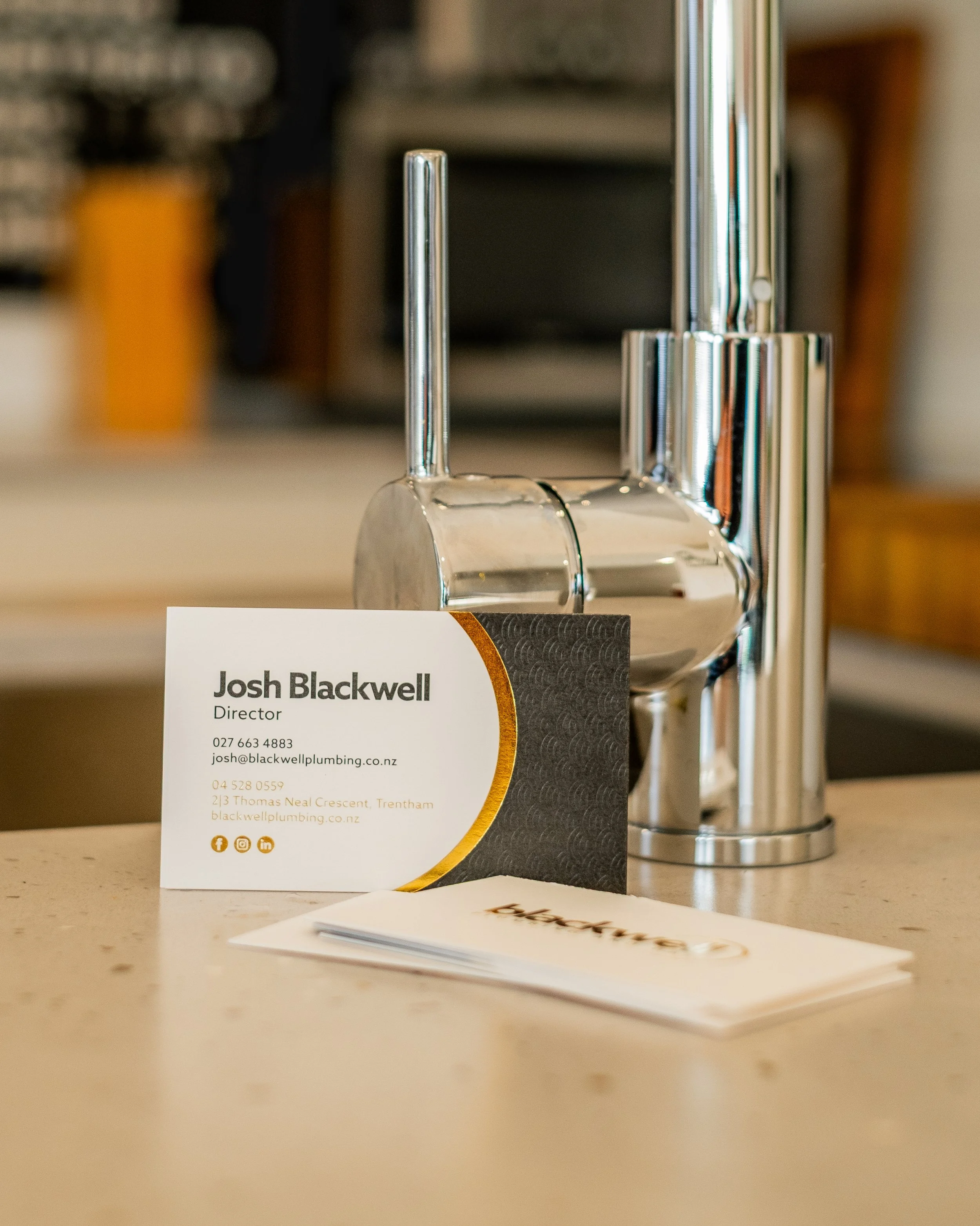 Gold foiled and blind debossed business cards for Blackwell Plumbing and Gas