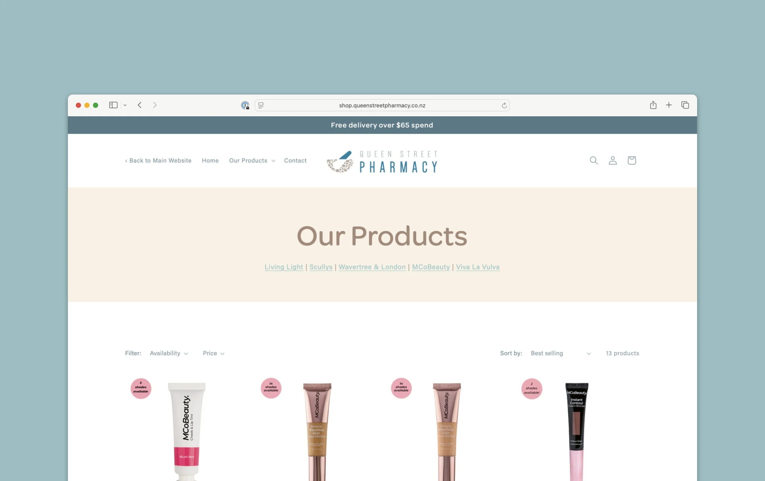 Shopify online store for Queen Street Pharmacy in Upper Hutt