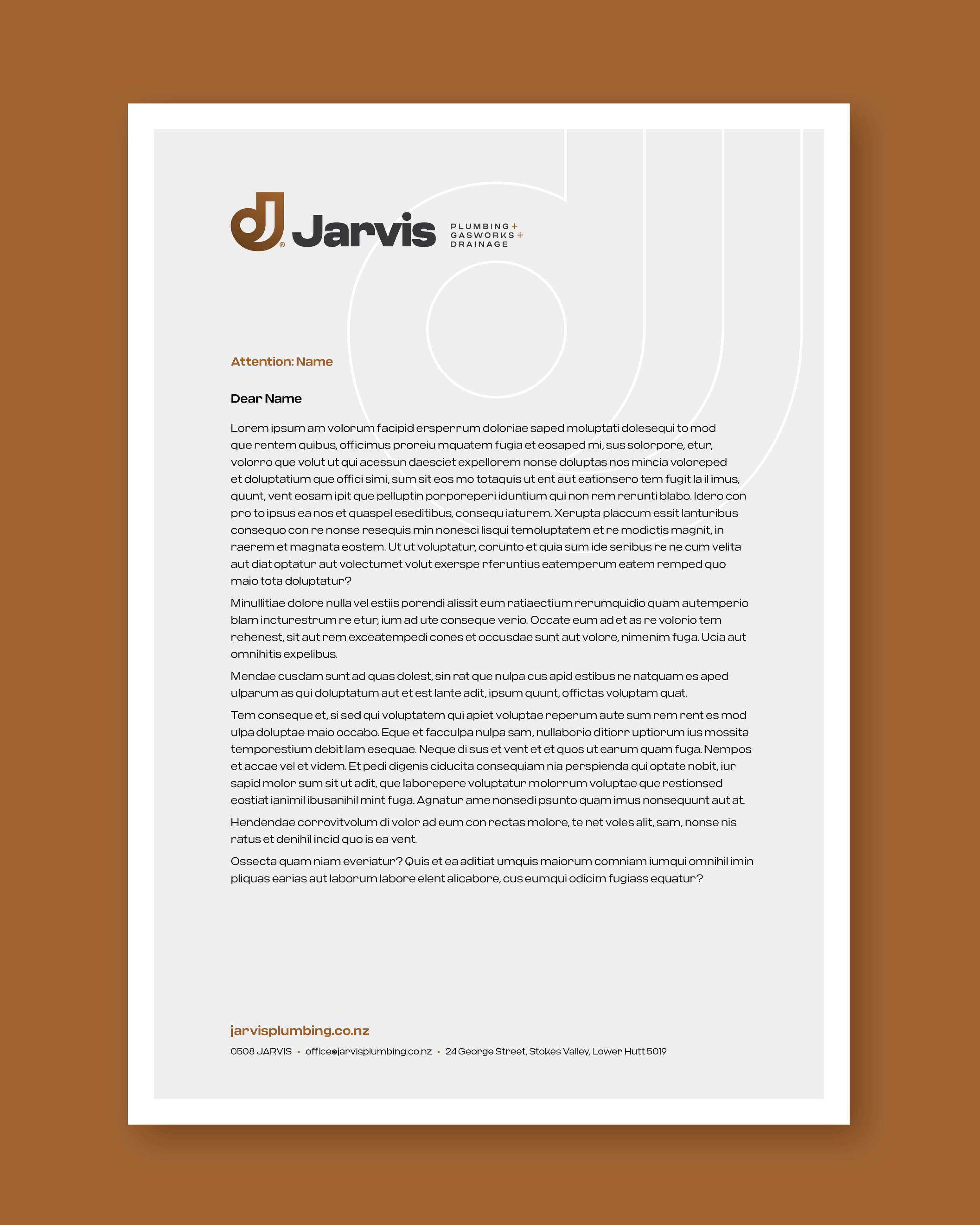 Letterhead for Jarvis Plumbing, Gasworks and Drainage