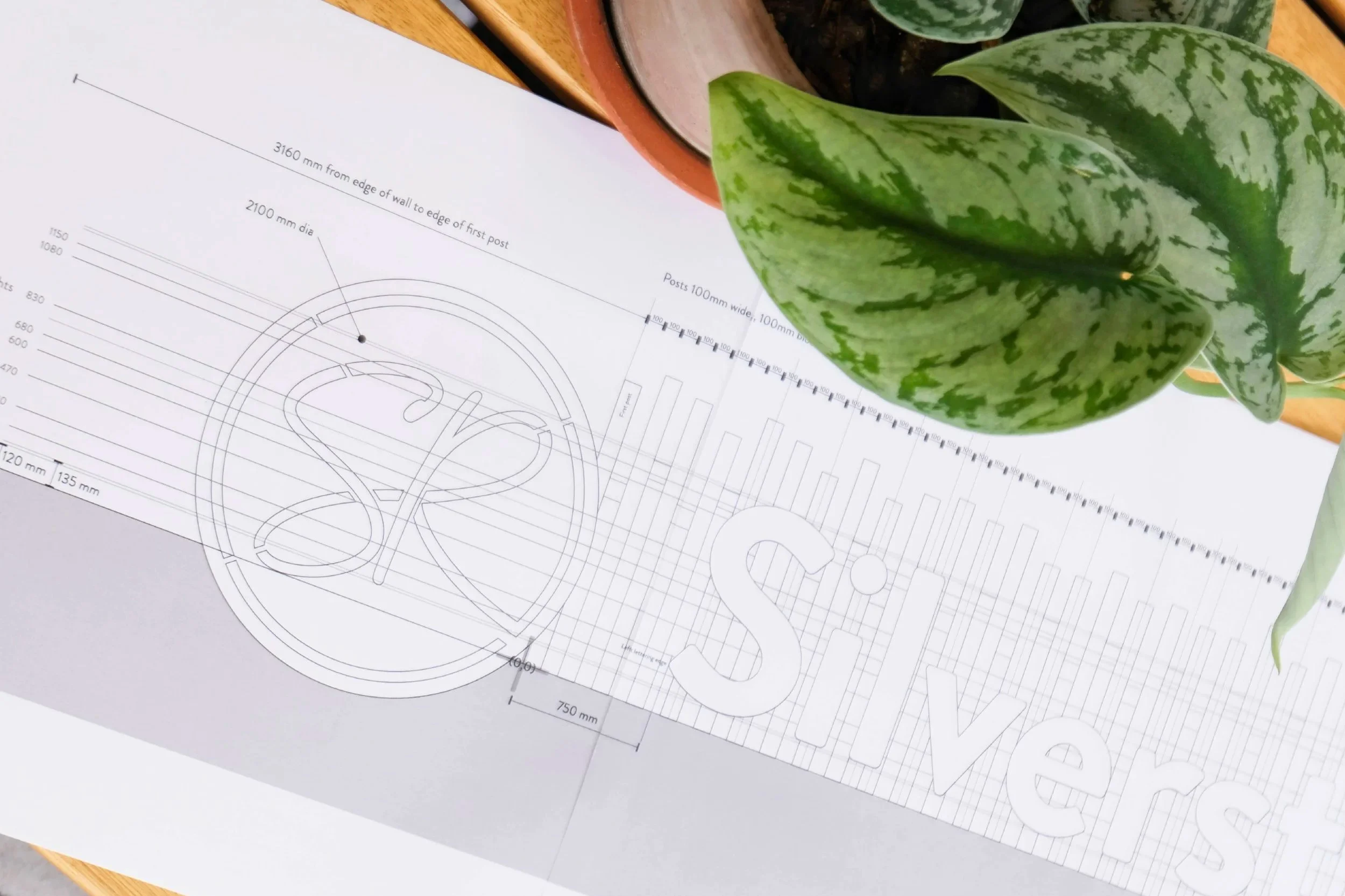 Detailed Plans for Silverstream Retreat entrance sign. Plans designed and executed by Tailwind Design