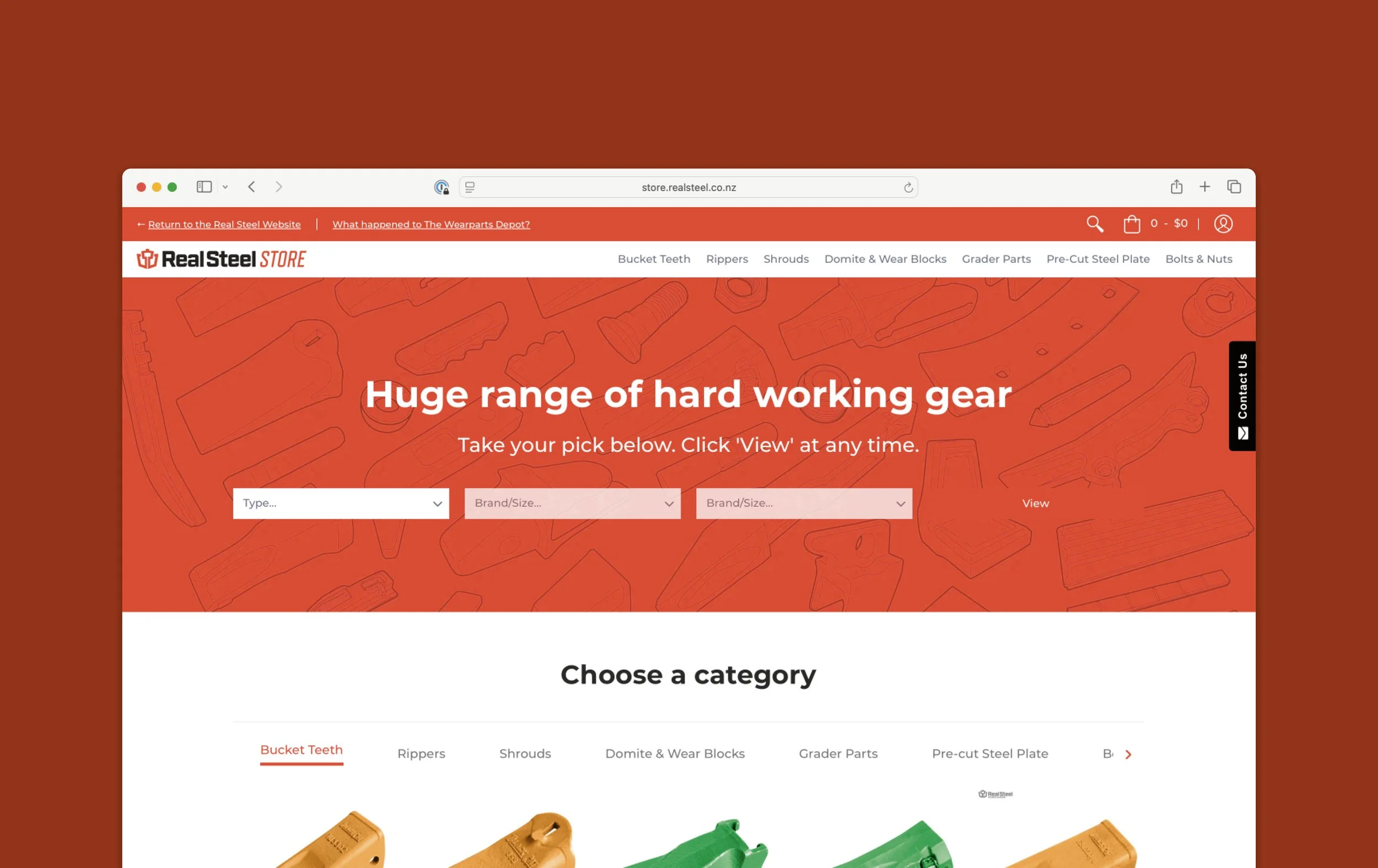 Shopify online store for Real Steel Store which sells the highest quality gear with specialist sales support