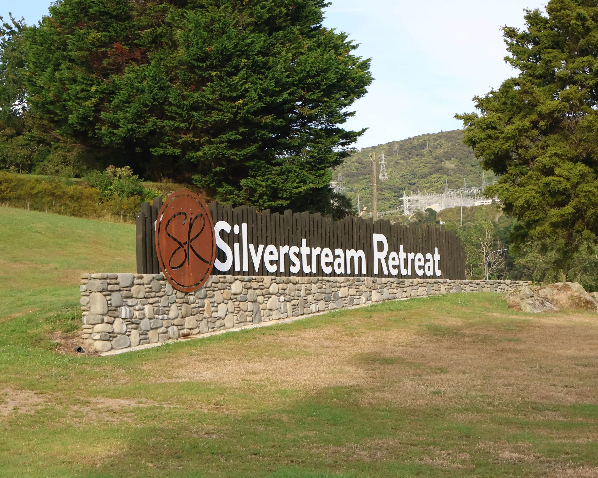 Photo of Silverstream Retreat Entrance Signage, Designed by Tailwind Design who did the Rebrand, Web Design and all Signage for Silverstream Retreat