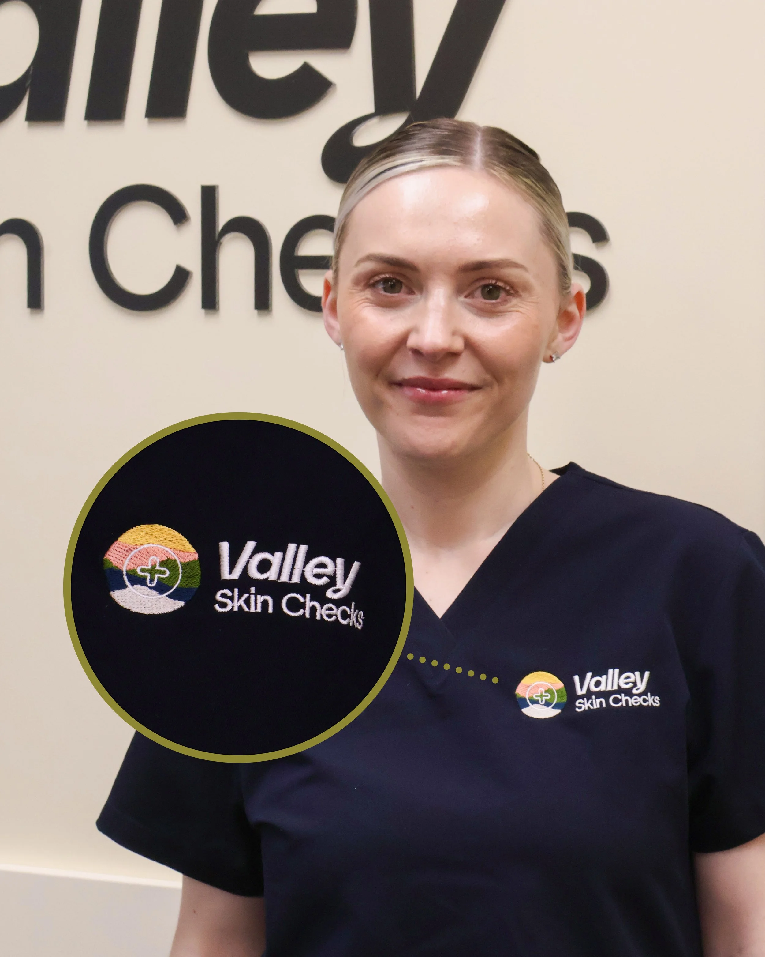 Valley Skin Checks Logo beautifully embroidered on Nurse Scrubs