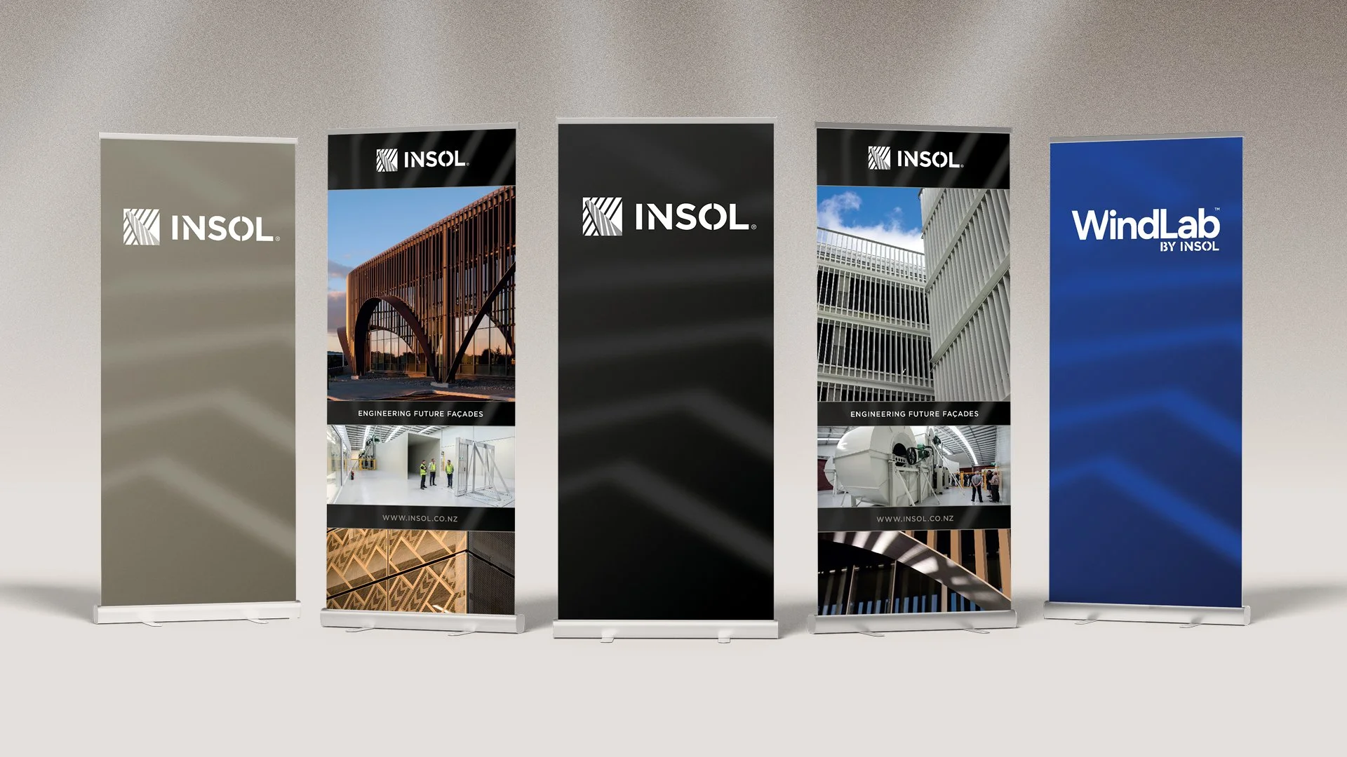 Pull up banners for Insol's new brand refresh — keeping the brand consistent across all outputs