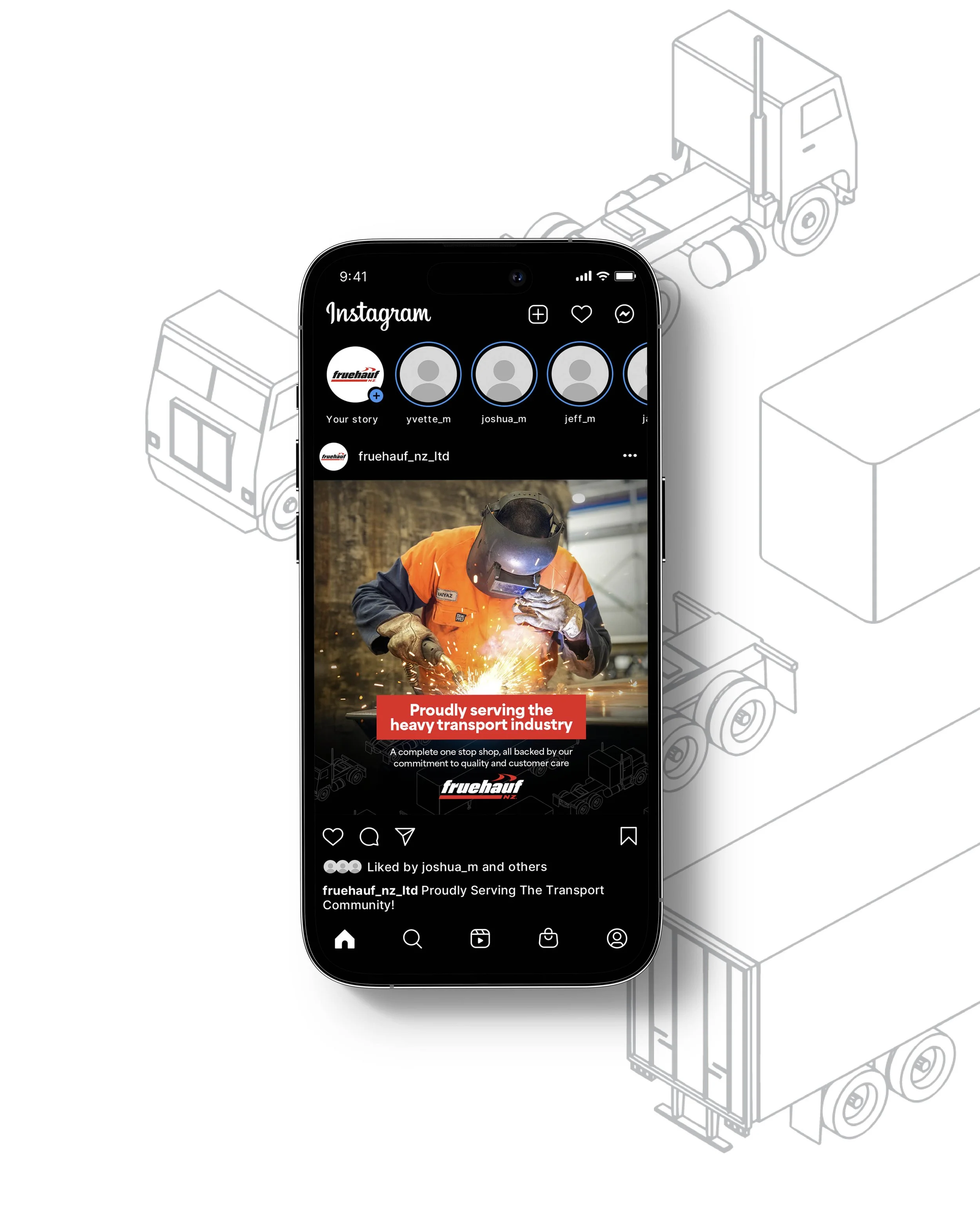 Social Media Post and Mock up for Trailer Manufacturer Fruehauf NZ designed by Upper Hutt Design and Marketing agency Tailwind