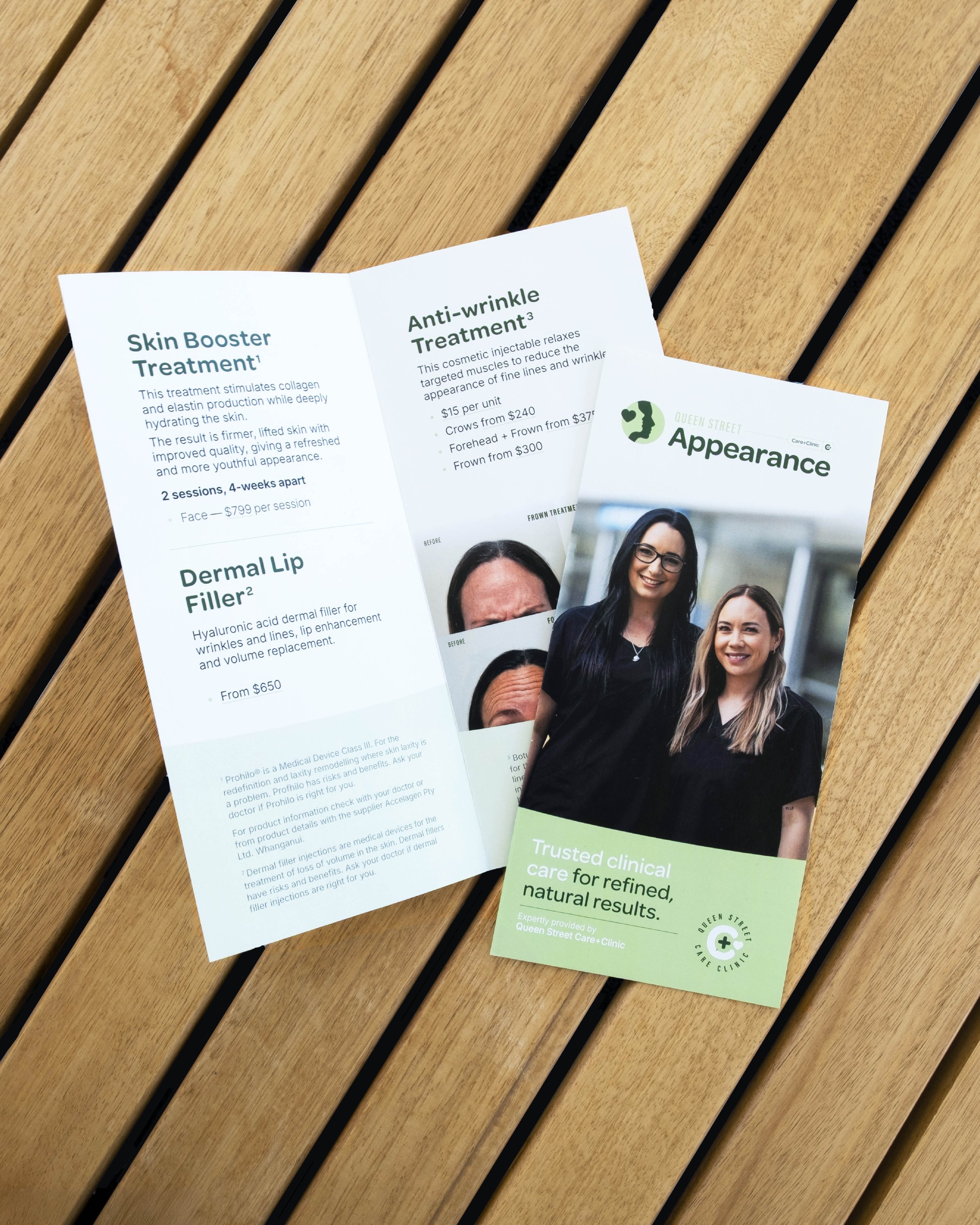 Service Detail Brochures for the Appearance Sub-brand of the new Care+Clinic for Queens Street Pharmacy