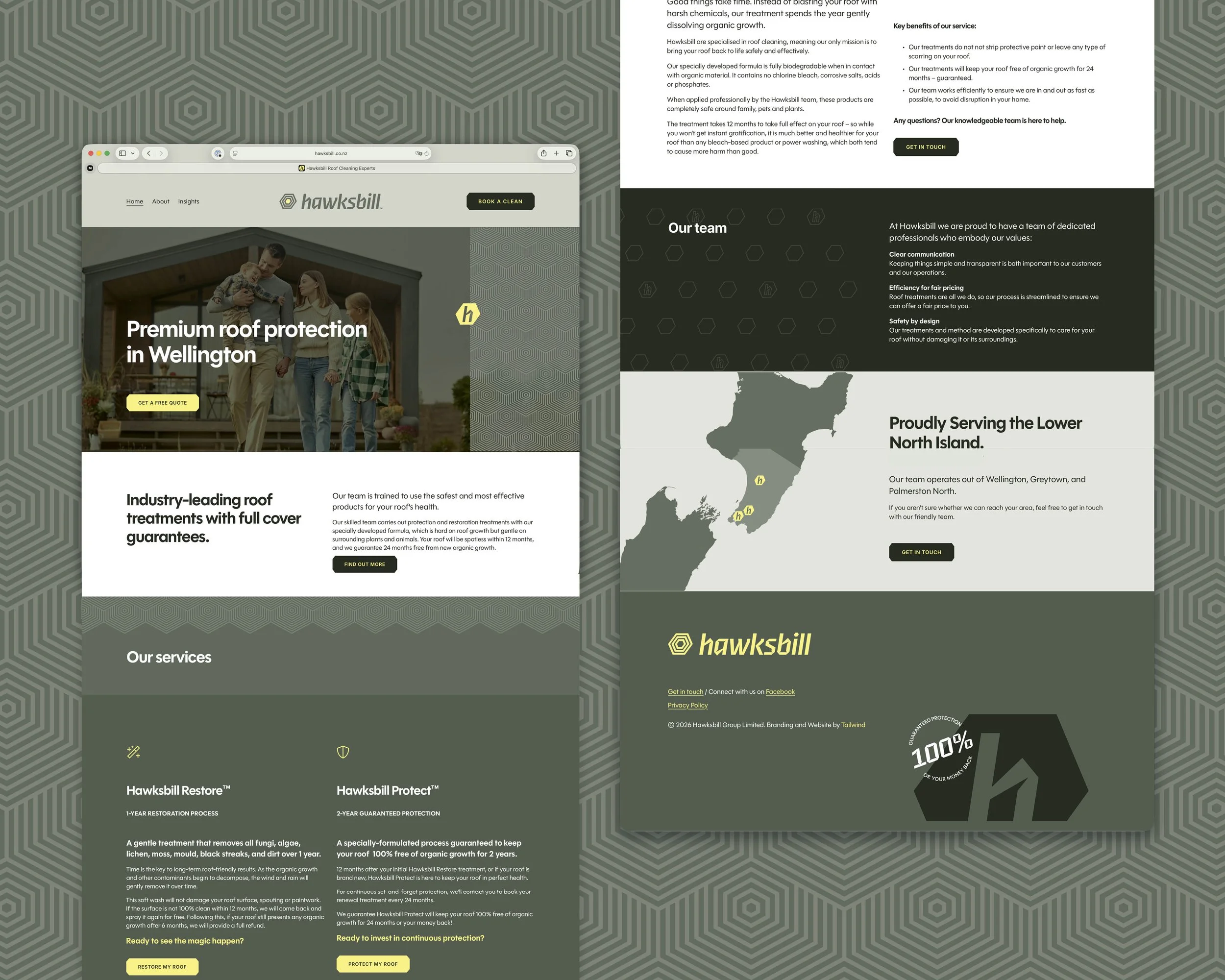 Website design by Tailwind Design in Upper Hutt, for local roof cleaner Hawksbill
