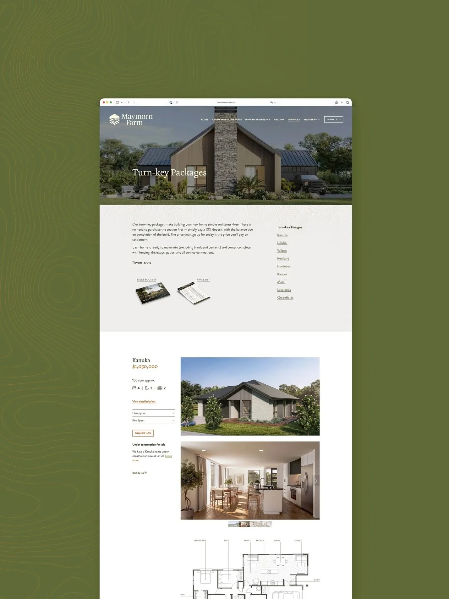 Website for Maymorn Farm, Housing development by Gillies Group in Upper Hutt. Designed by Tailwind Branding Design