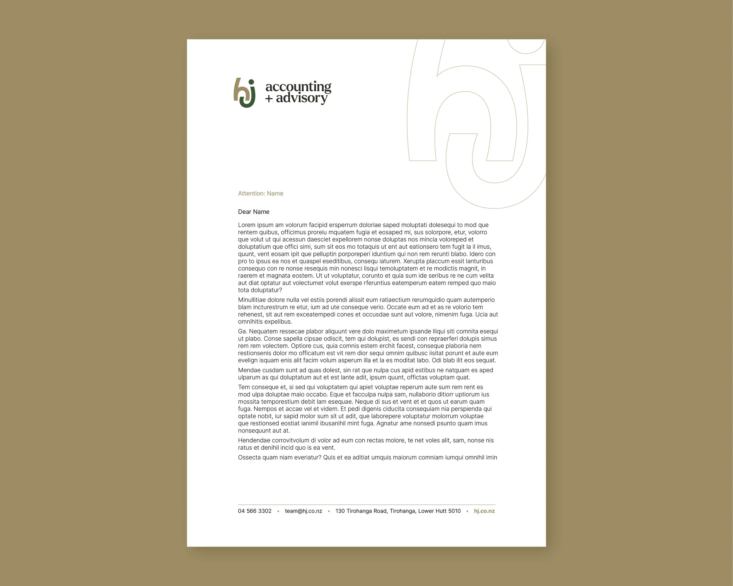Letterhead design for HJ accounting + advisory  to outwork the refreshed brand in all areas.